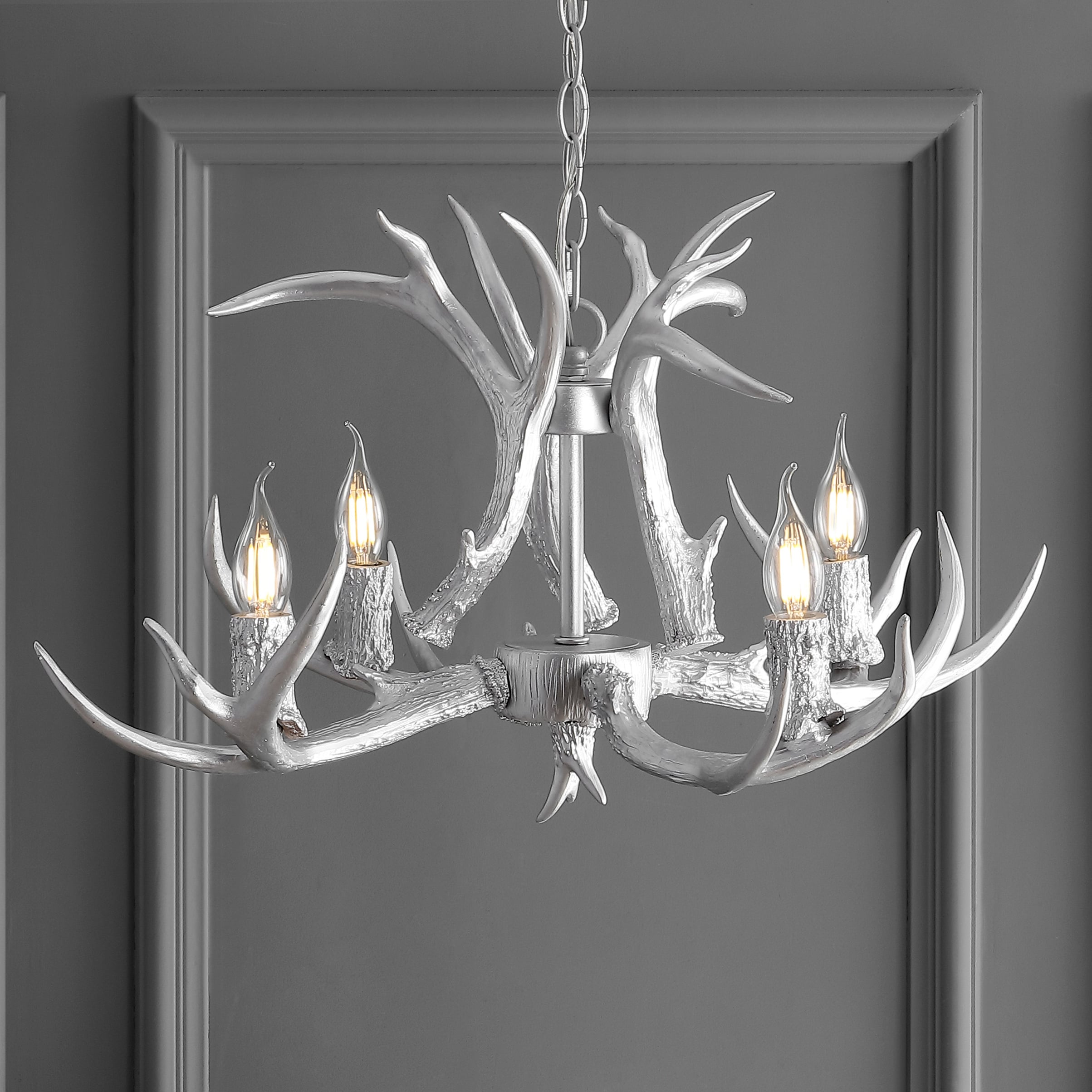 JONATHAN  Y JYL6301C Eldora 26" Resin Adjustable Antler Rustic 4 -Light Chrome Farmhouse Antler For Use in Bedrooms, Dining Rooms, Foyers, Kitchens, Living Rooms Chandelier