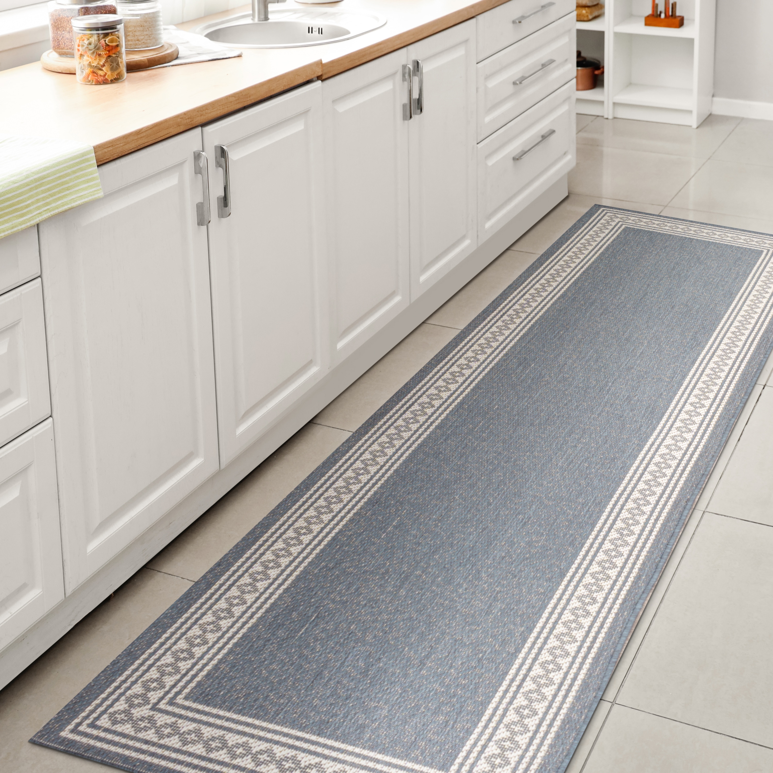 JONATHAN  Y SMB207C-28 Santa Monica Lucia Diamond 2 x 8 (ft) Loomed Polypropylene Blue/Cream Rectangular Indoor/Outdoor Border Farmhouse/Cottage Runner rug