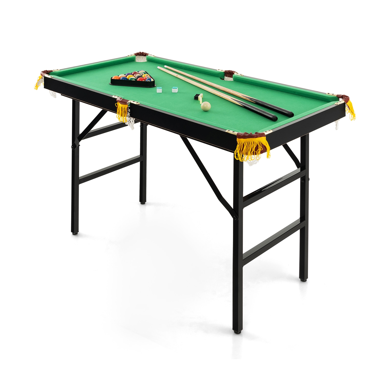 Slickblue Green 48 inch folding kids pool table with billiards set and 16 balls cues rack for bedroom or playroom