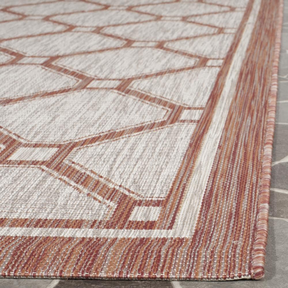 Elegant Red & Beige Rectangular Easy-Care Outdoor Rug