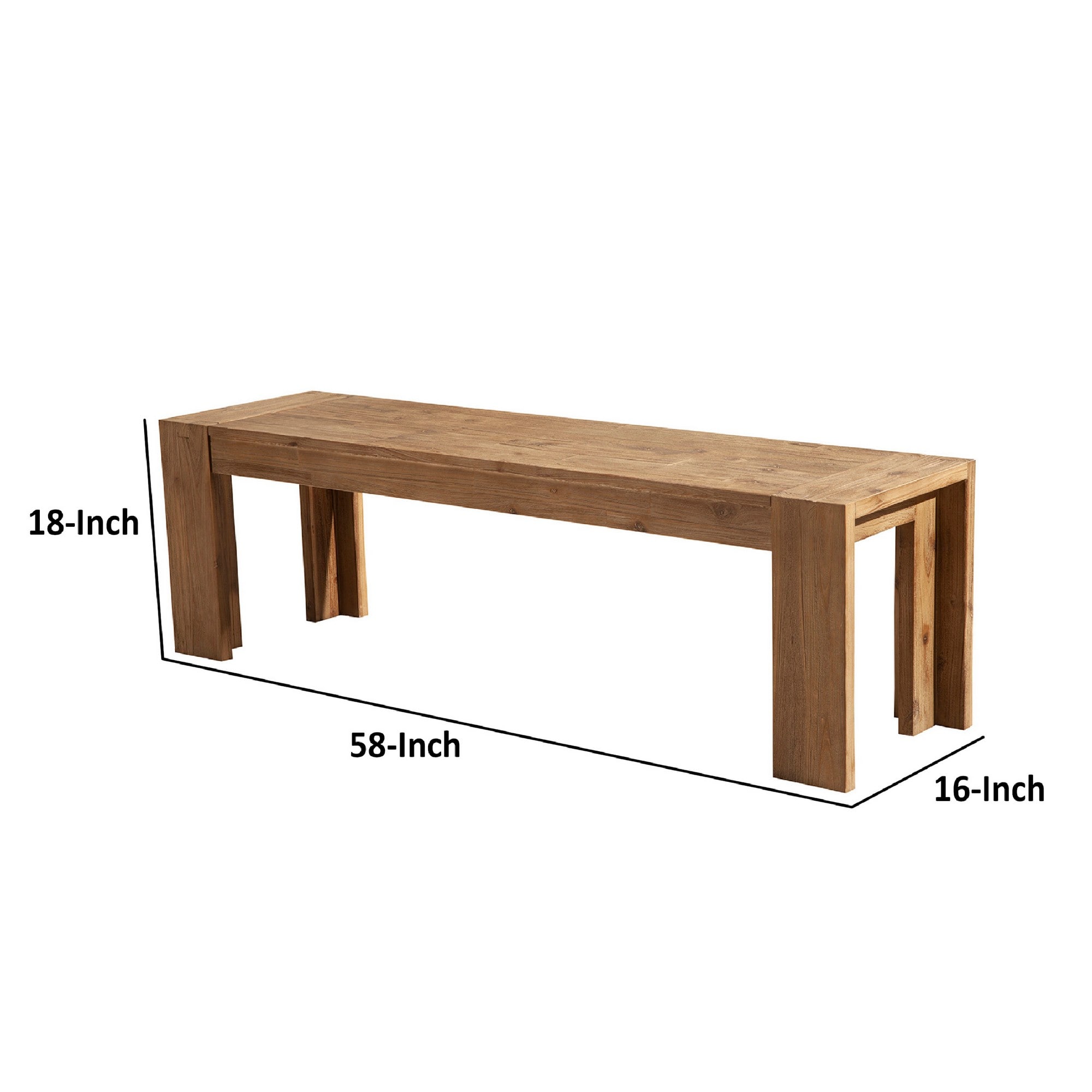 Acacia Wood Straight Leg Dining Bench, 58'' Wide