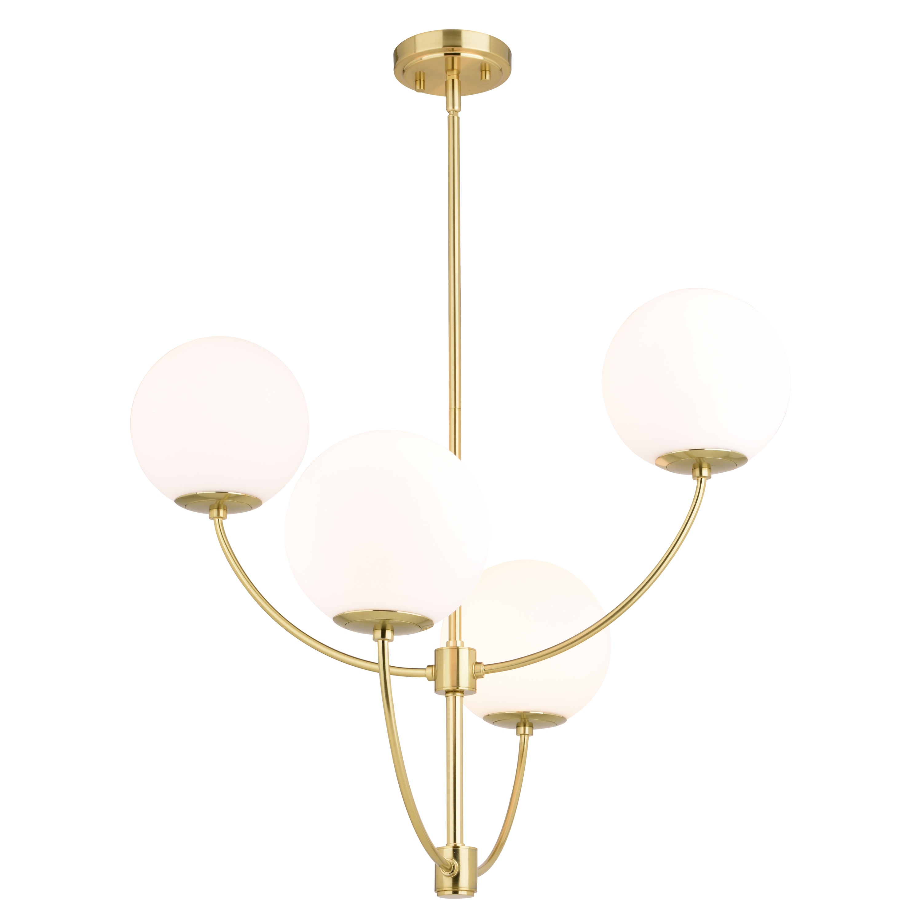 Avers 26" Gold Brass Mid-Century Modern Chandelier with White Globe Glass
