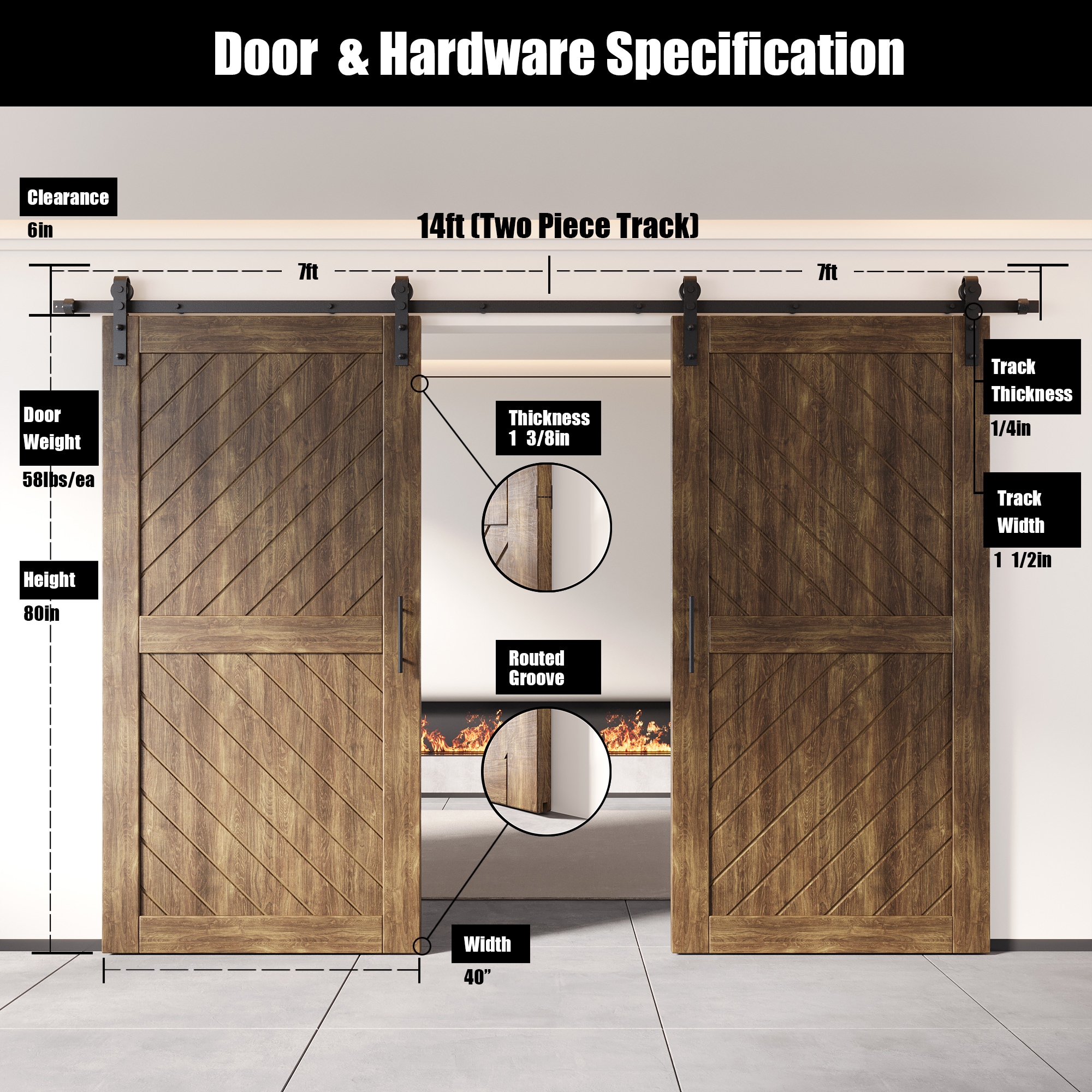 HOMACER YT2H168C-XT3-4080-WA Barn-Doors - View #2