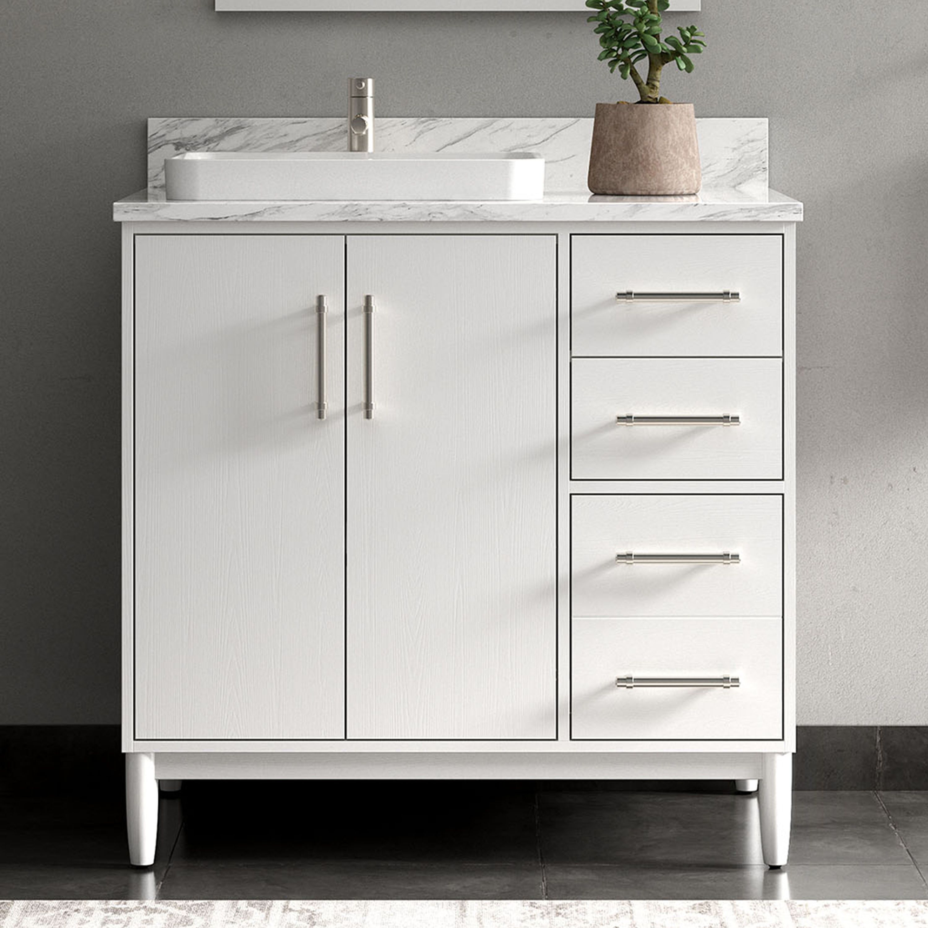 Greenwell 36-in White Oak Semi-recessed Single Sink Bathroom Vanity with Carrara Natural Marble Top | - ED Ellen DeGeneres 1656VA-36-241-900-SR