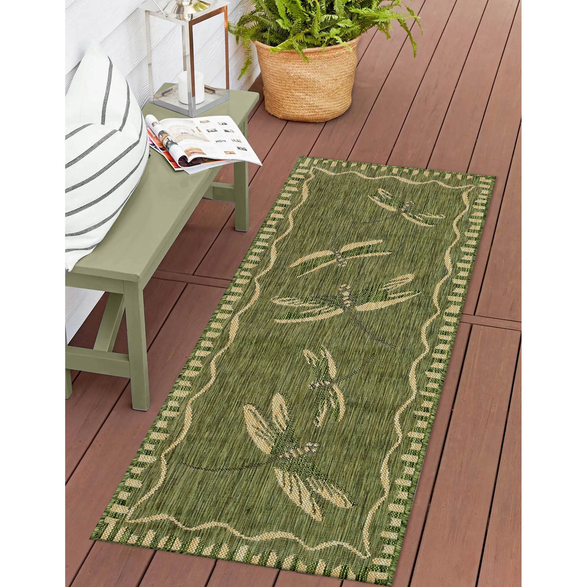 Liora Manne CRER8844006 Carmel 2 x 8 (ft) Polypropylene Green Rectangular Indoor/Outdoor Border Runner rug