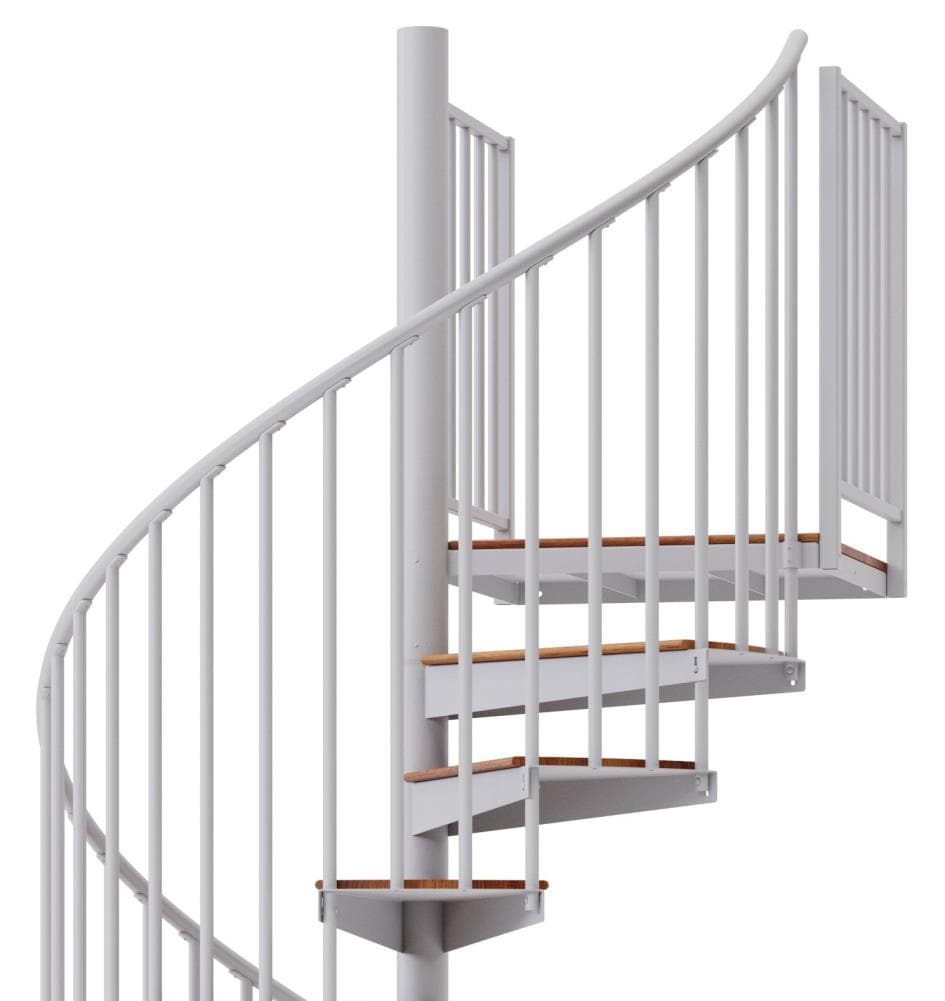 Mylen Stairs Condor 60-in x 12.84-ft 2 Platform Rails White Spiral  Staircase Kit, Fits Height: 102-in to 114-in (11 treads)