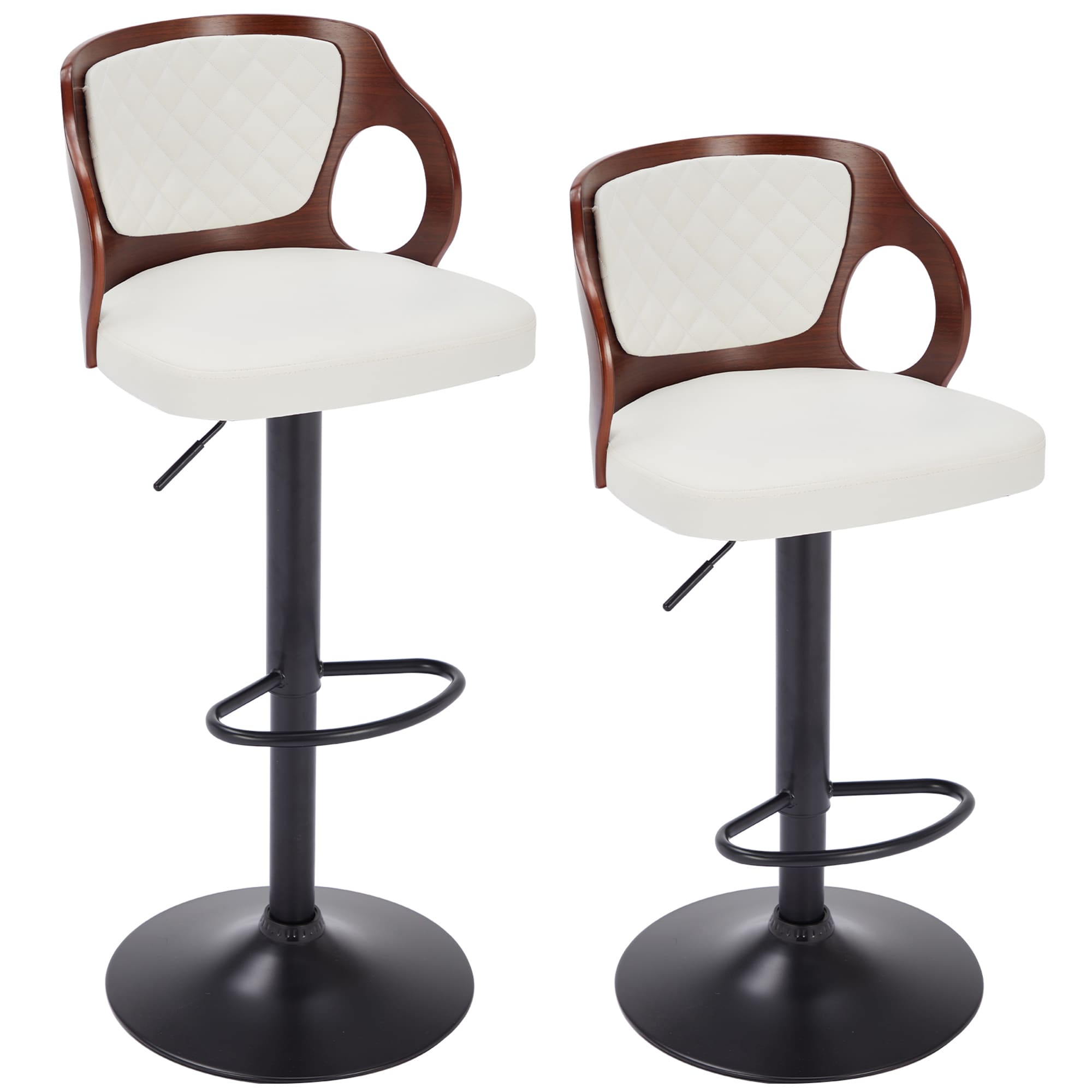 Vecelo LOE-C16-WHT 2 Pack Swivel Upholstered Adjustable Height Counter Stool with Metal Frame