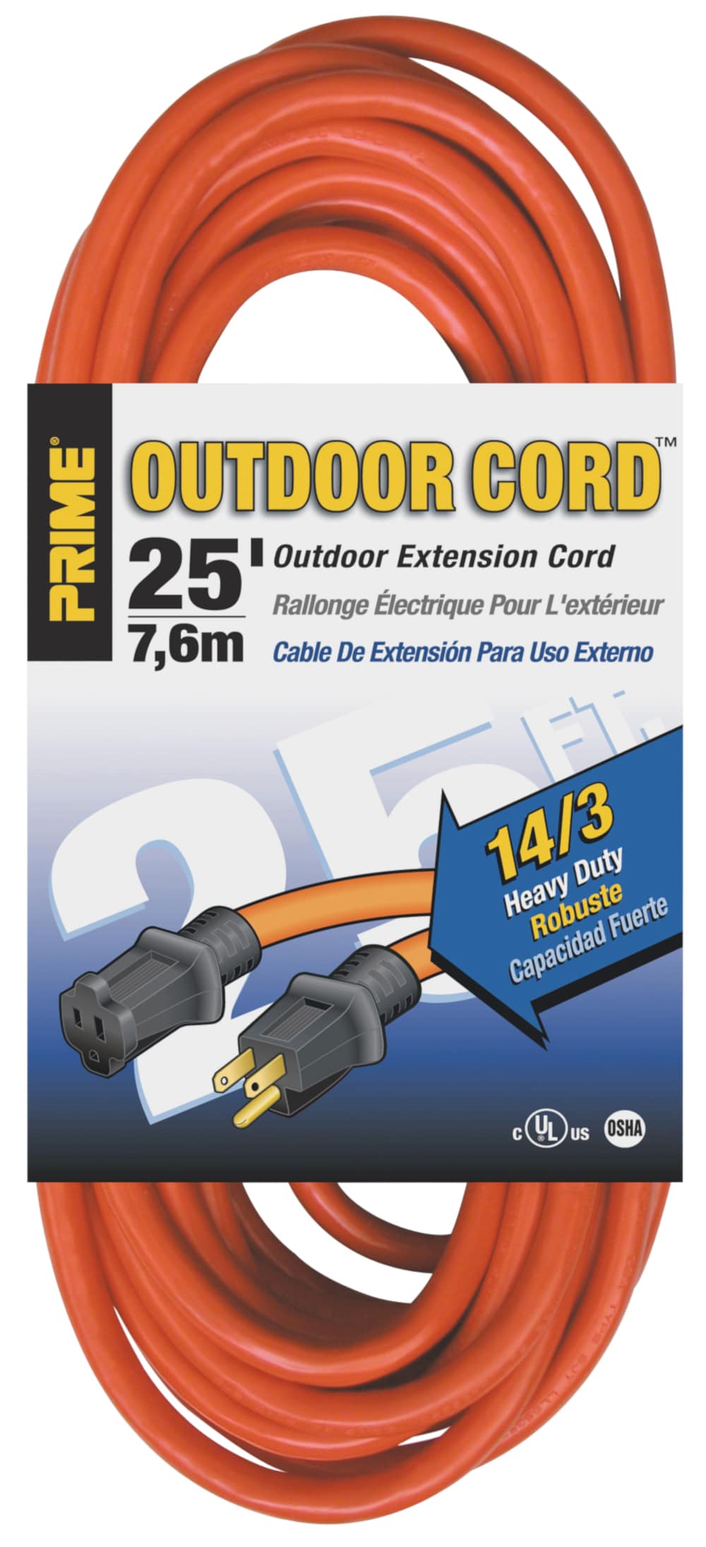 PRIME 378025 25-ft 14 / 3 3 Prong Orange Outdoor SJTW Medium Duty General Extension Cord