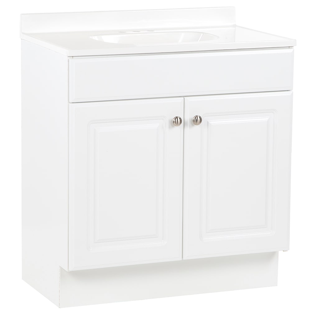 Project Source 30-in Gray Single Sink Bathroom Vanity with White Cultured  Marble Top in the Bathroom Vanities with Tops department at