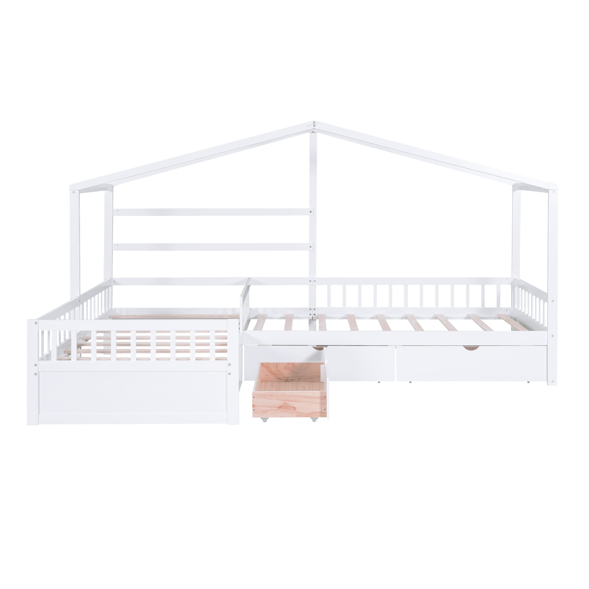 Qualler BEW001026K White Twin Wood Platform Bed with Storage