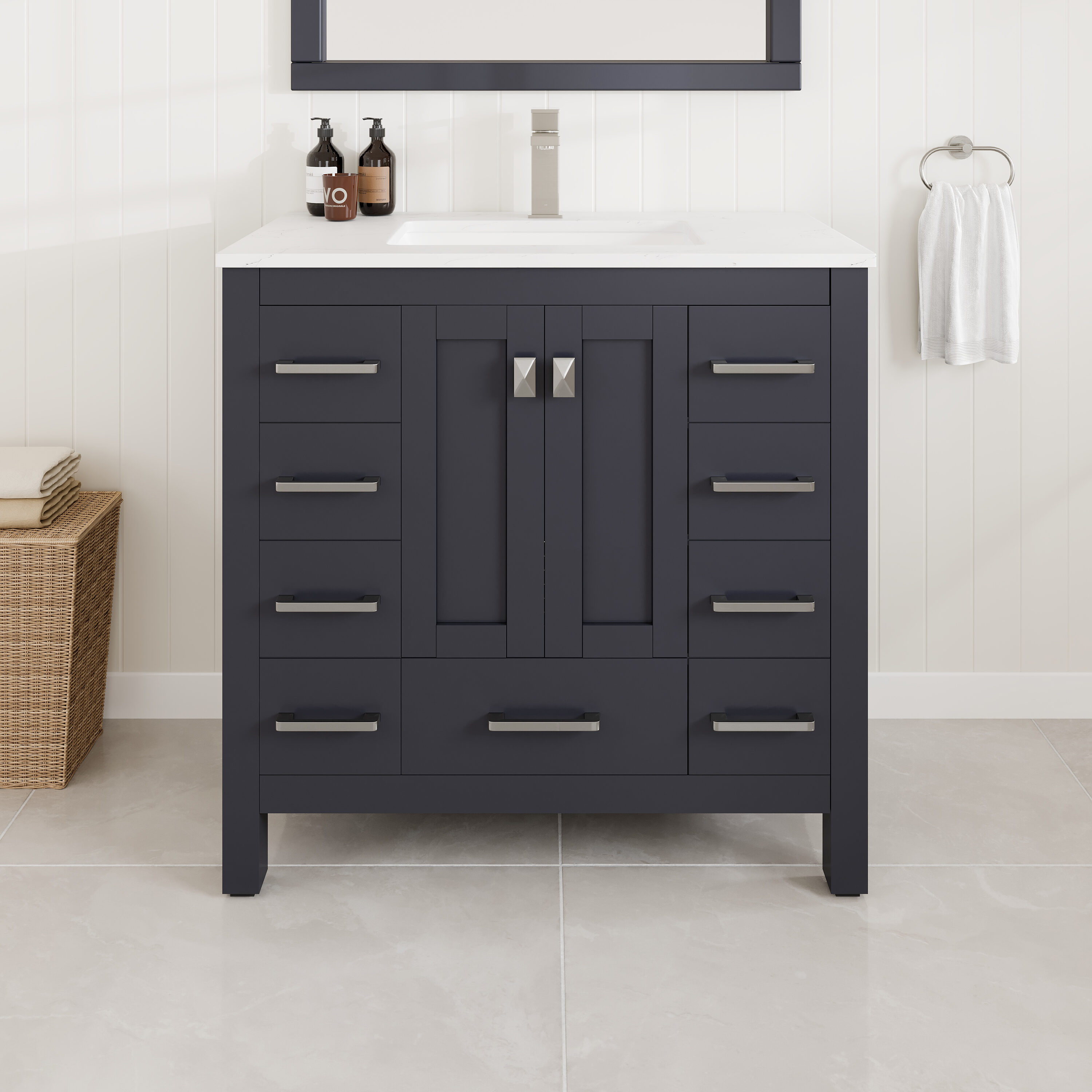 Eviva EVVN411-36X18DGQ Hampton 36-in Dark Gray Undermount Single Sink Bathroom Vanity with White Quartz Top
