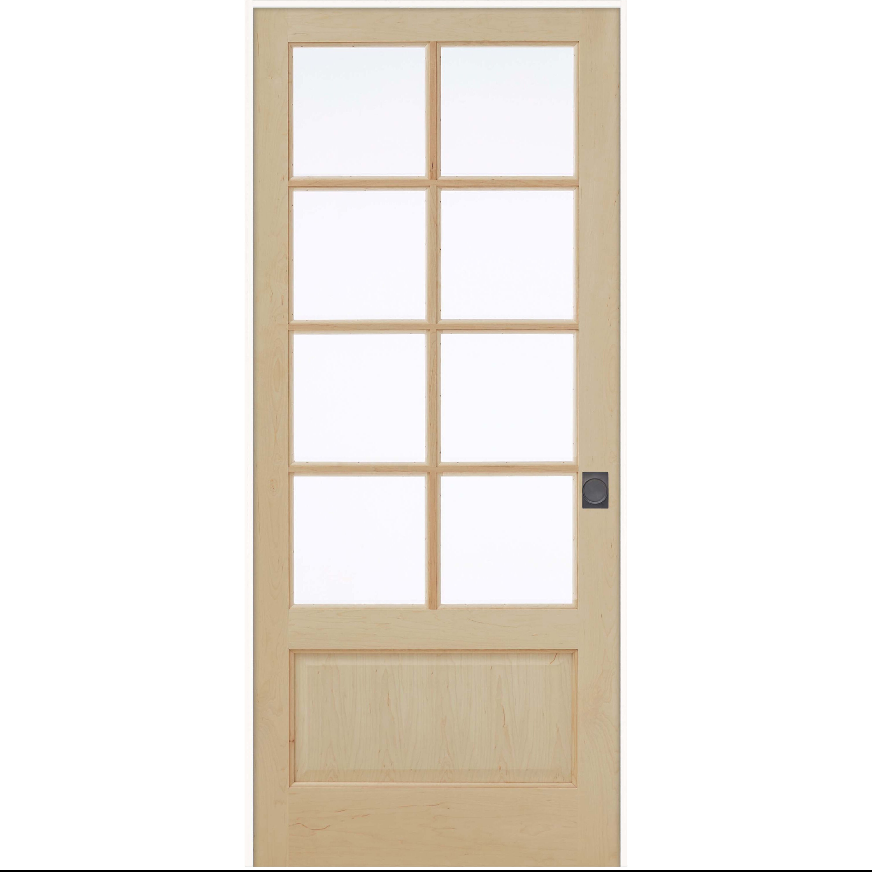 JELD-WEN LOWOLJW249700008 32-in x 80-in Unfinished Solid core 1-panel Clear glass Left hand Textured Unfinished Maple Wood Flat Jamb Single Prehung Interior Door