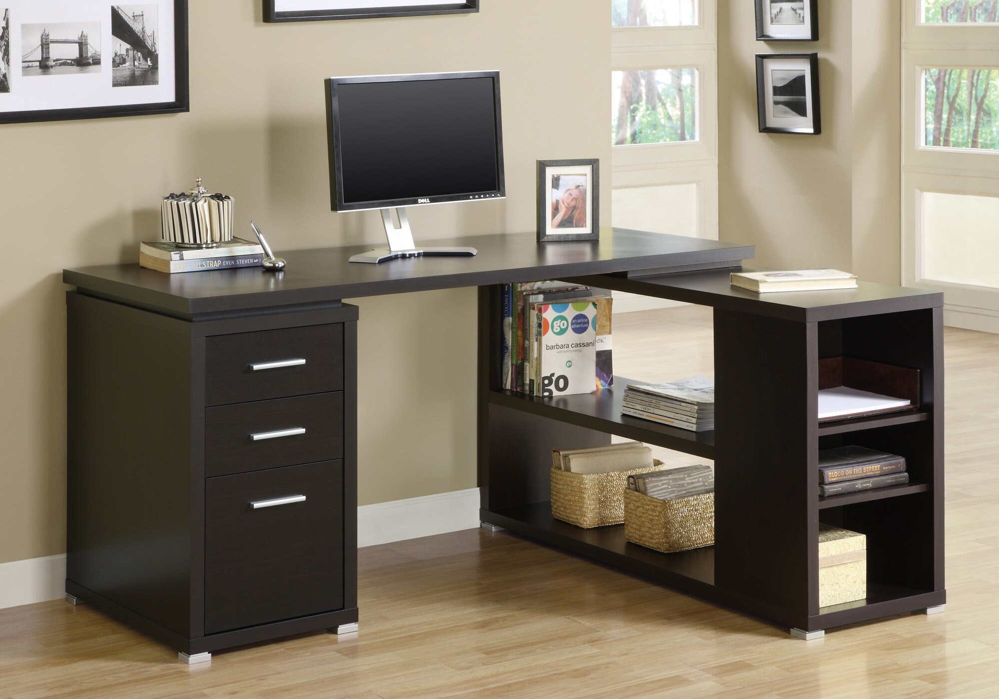 Monarch Specialties L-Shaped Computer Desk Brown