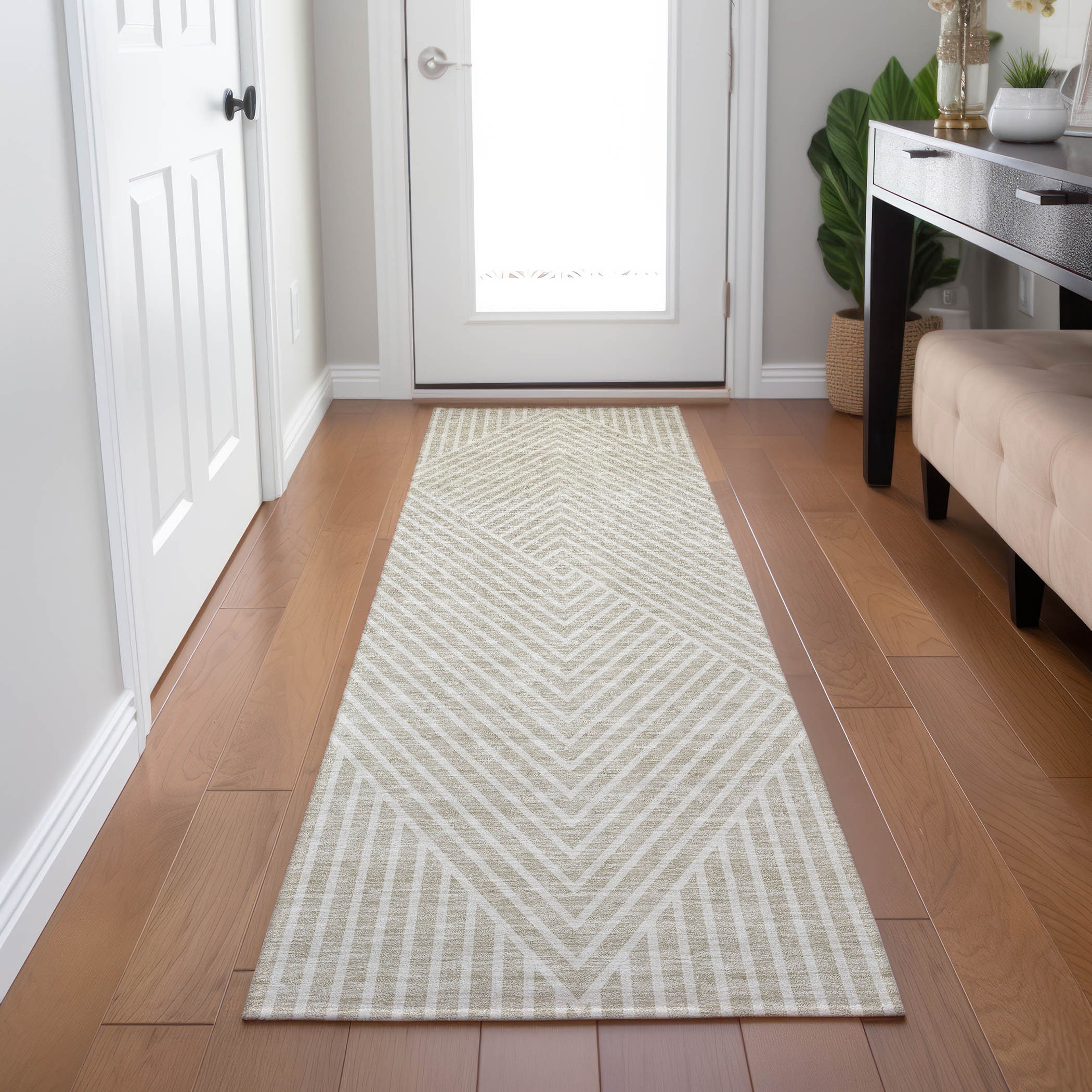 Addison Rugs ACN937BG2X8 Chantille ACN937BG 2 x 7 (ft) Beige Rectangular Indoor/Outdoor Geometric Machine washable Pet Friendly Runner rug