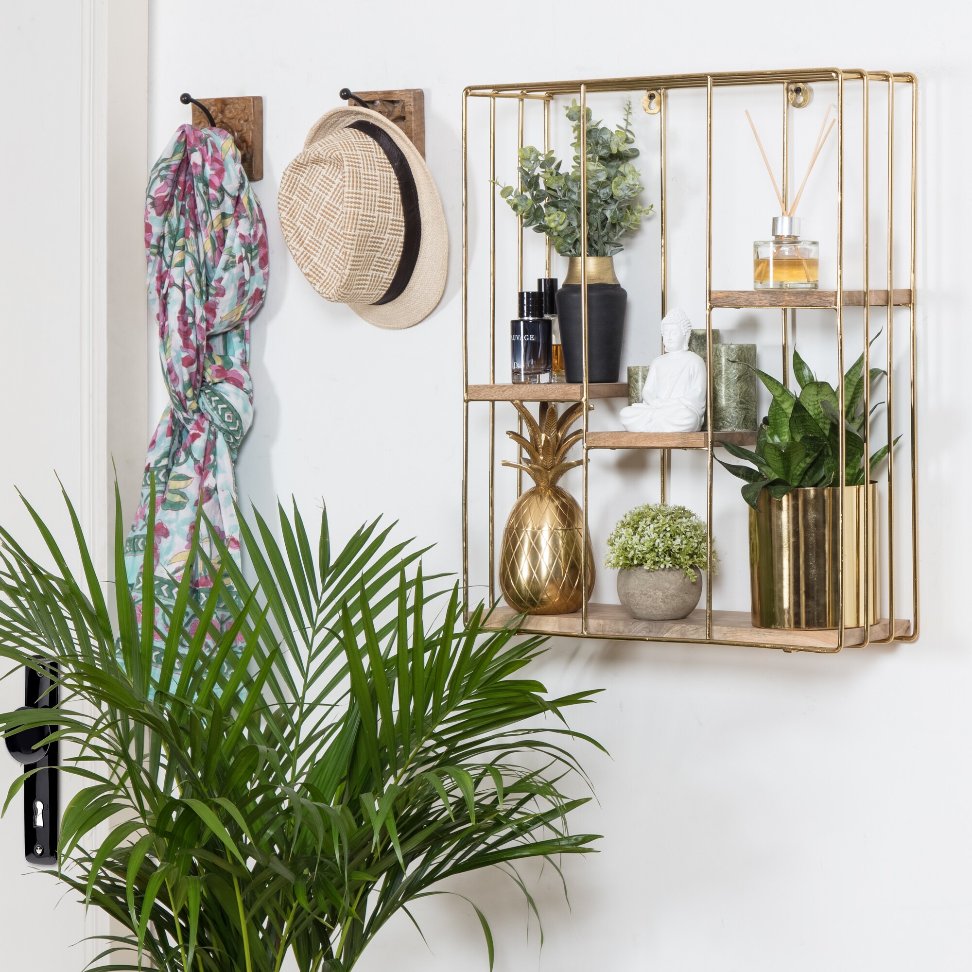 MH LONDON MH-ST-115 19.5-in L x 6-in D x 24-in H Gold and Natural Wood Rectangular Floating Shelf (3 Shelves)