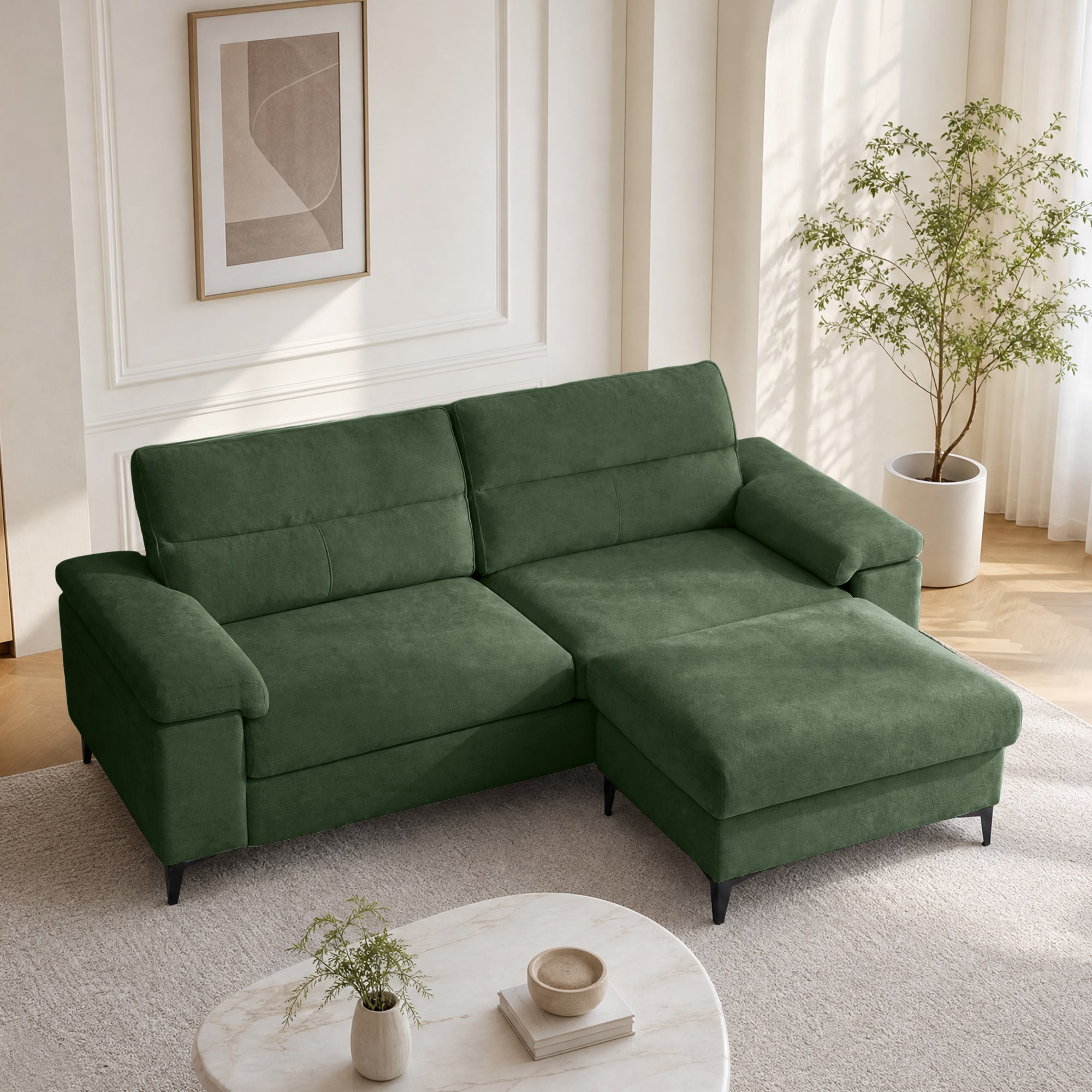 Czpalo - 88-in Modern Chenille 3-Seater Sofa Couch for Living Room Sofa with Armrests Removable W...