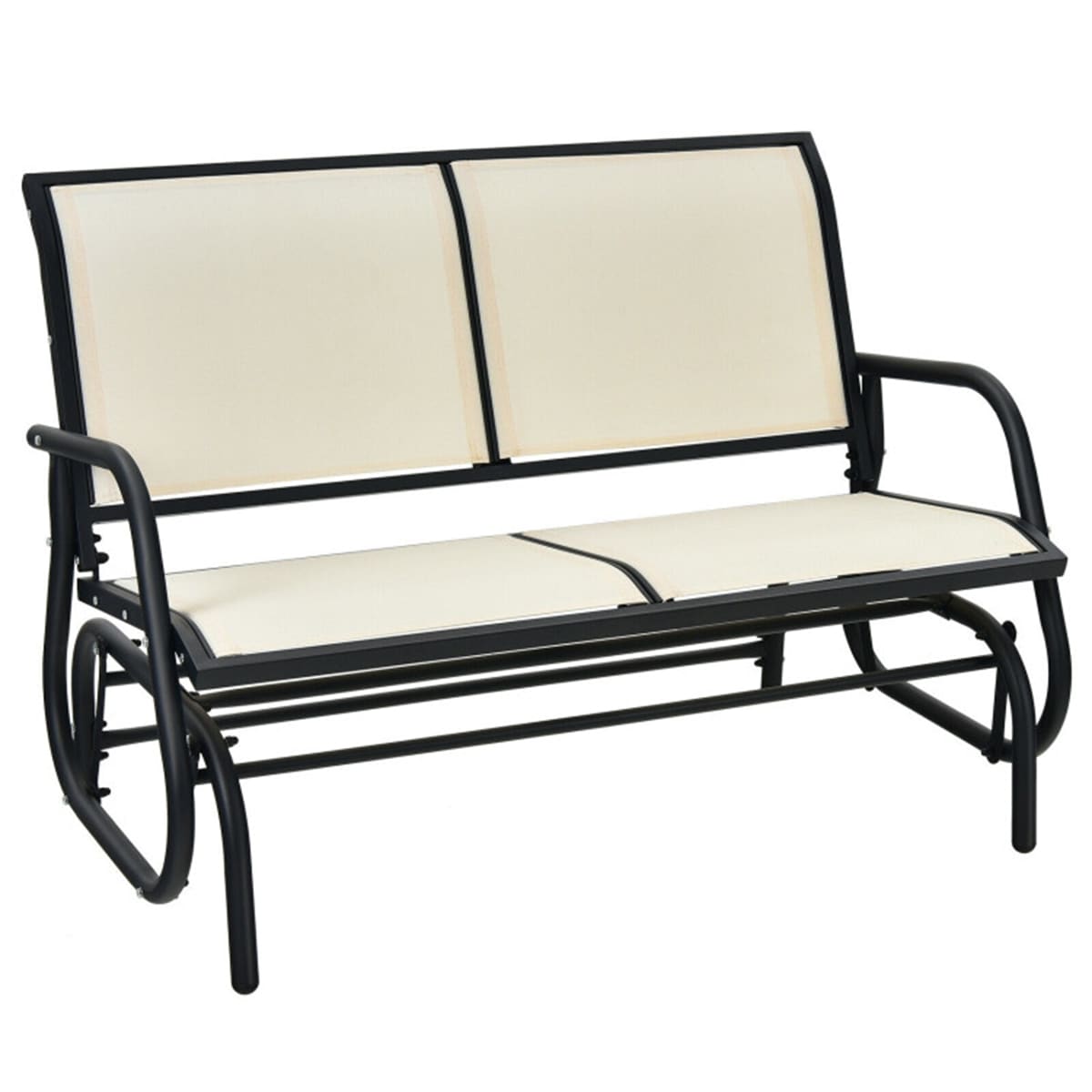 Clihome CL-SA-70489 Patio Loveseat Rocker Steel Steel Frame Rocking Chair with Off-white Breathable fabric Sling Seat