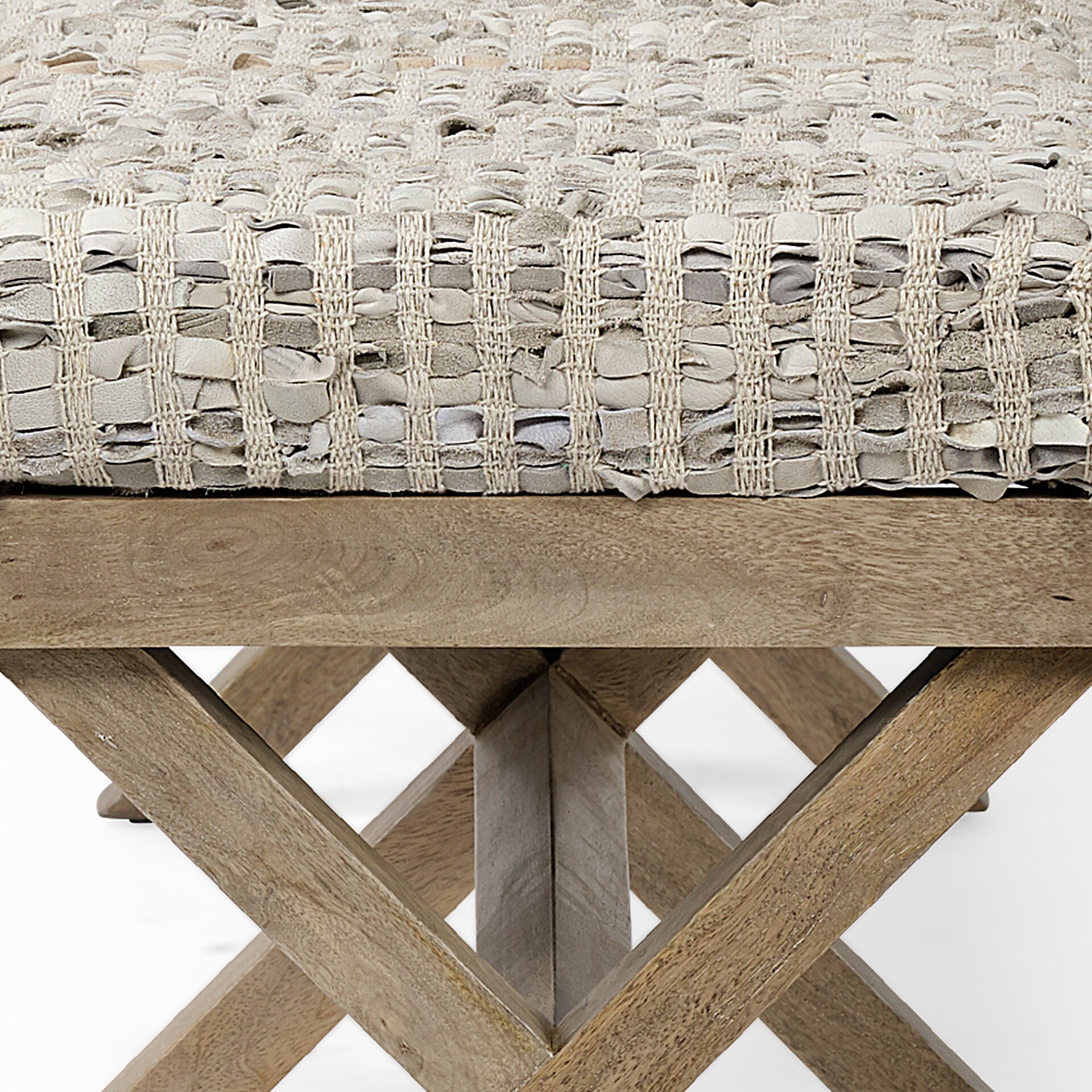 Solis II Light Brown Mango Wood and Beige Woven Leather Accent Bench