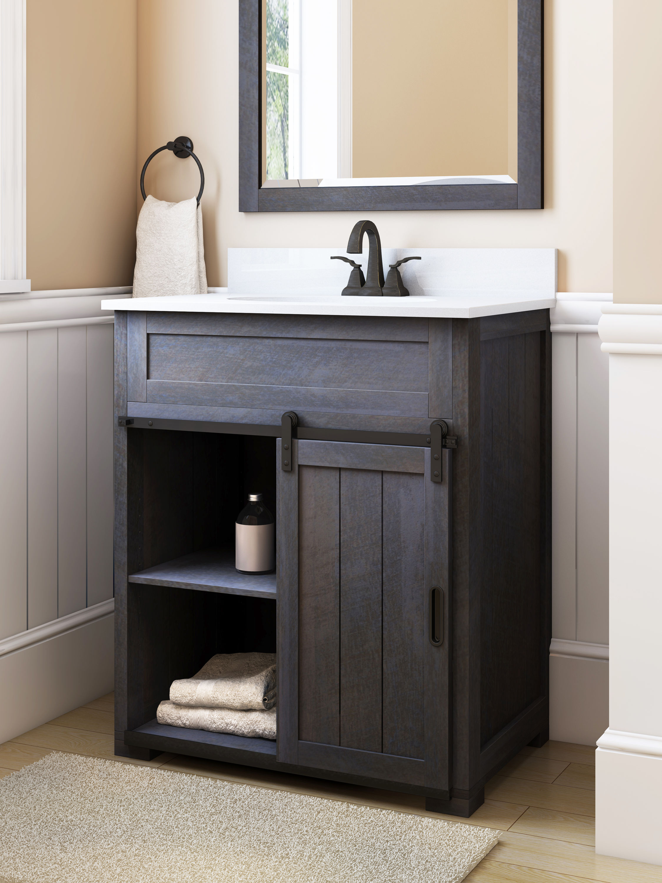 Style Selections Morriston 30 In Distressed Java Undermount Single Sink Bathroom Vanity With White Engineered Stone Top The Vanities Tops Department At Com - Bathroom Vanity Sink With Drawers