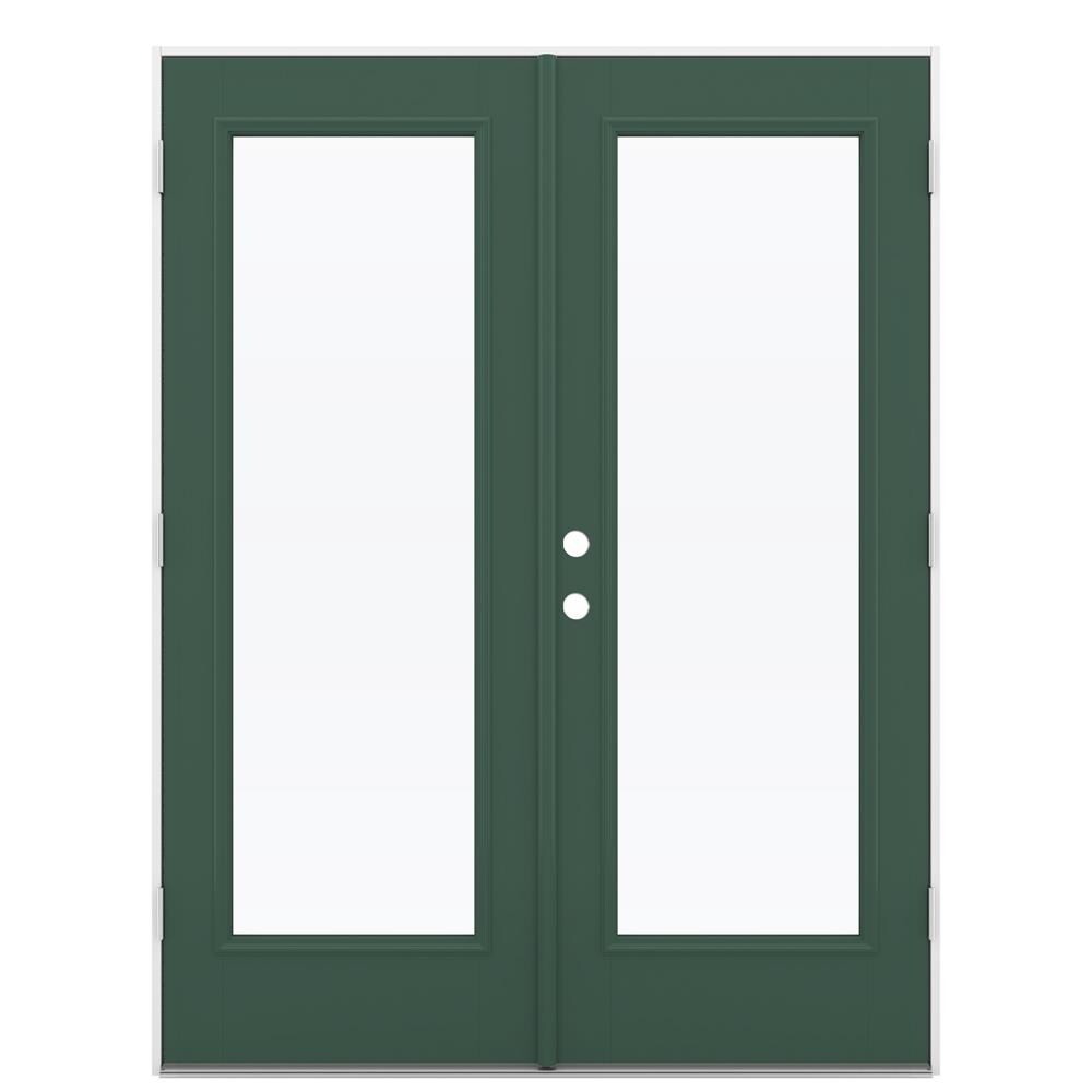 JELD-WEN 60-in x 80-in 4-9/16-in Low-e Evergreen Fiberglass French Right-Hand Outswing Double Patio Door