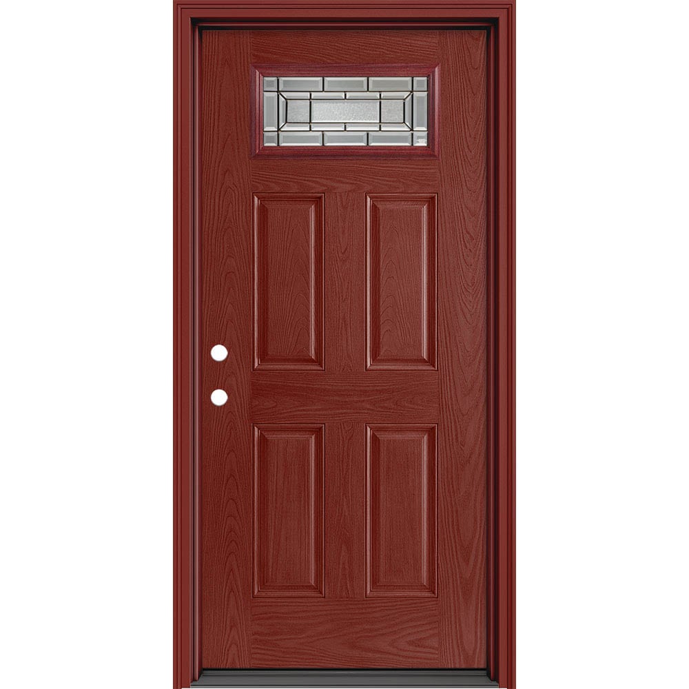 Masonite 633104 Sequence 32-in x 80-in x 4-9/16-in Fiberglass 1/4 lite Right-hand inswing Wineberry Painted Prehung Front Door with Brickmould Insulating core