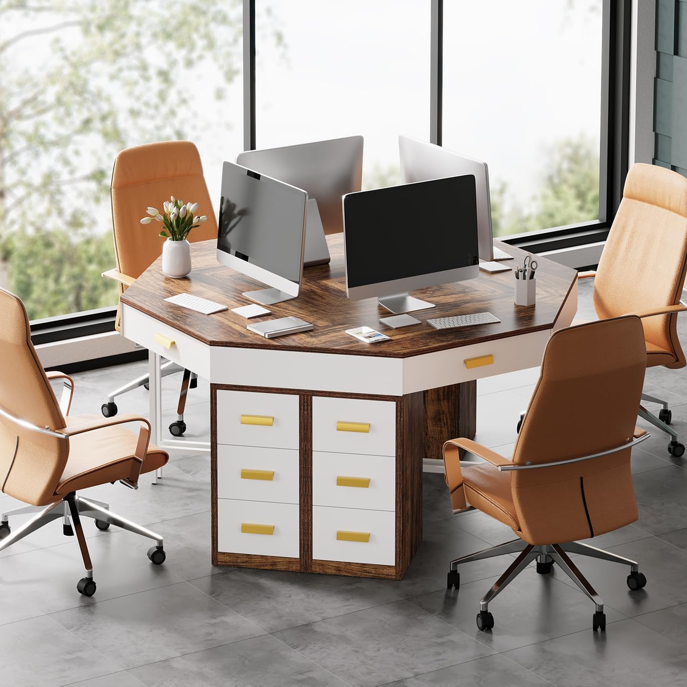 Tribesigns Corner Desk Triangle Computer Desk with 4 Drawers 90 Degree ...
