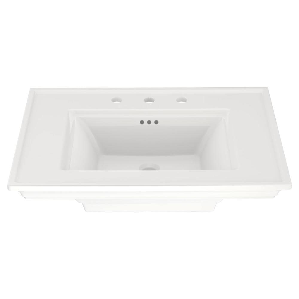 White Ceramic Rectangular Pedestal Sink with Overflow