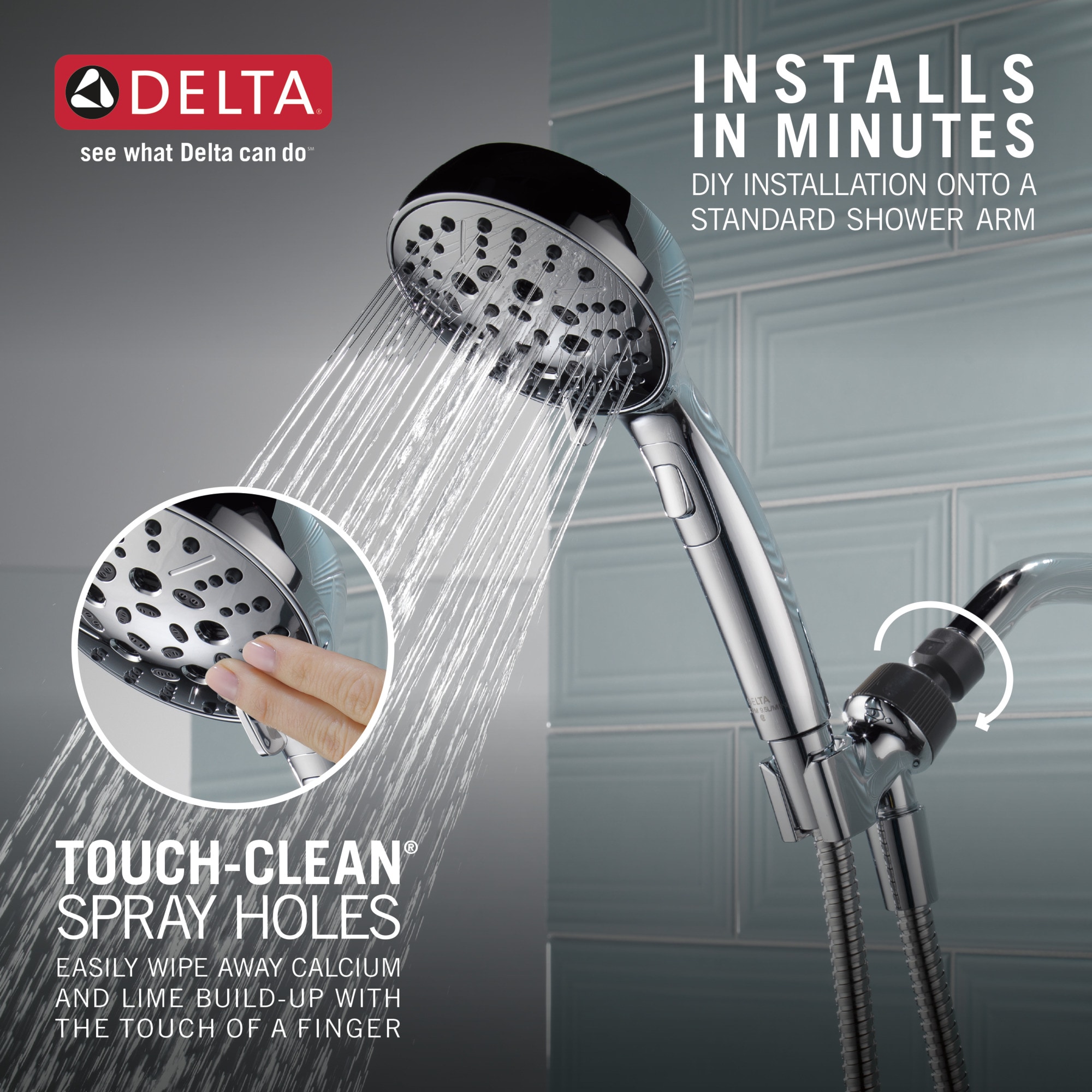 Delta H2Okinetic Chrome 4.5-in Round Handheld Shower Head 1.75-GPM (6.6 ...