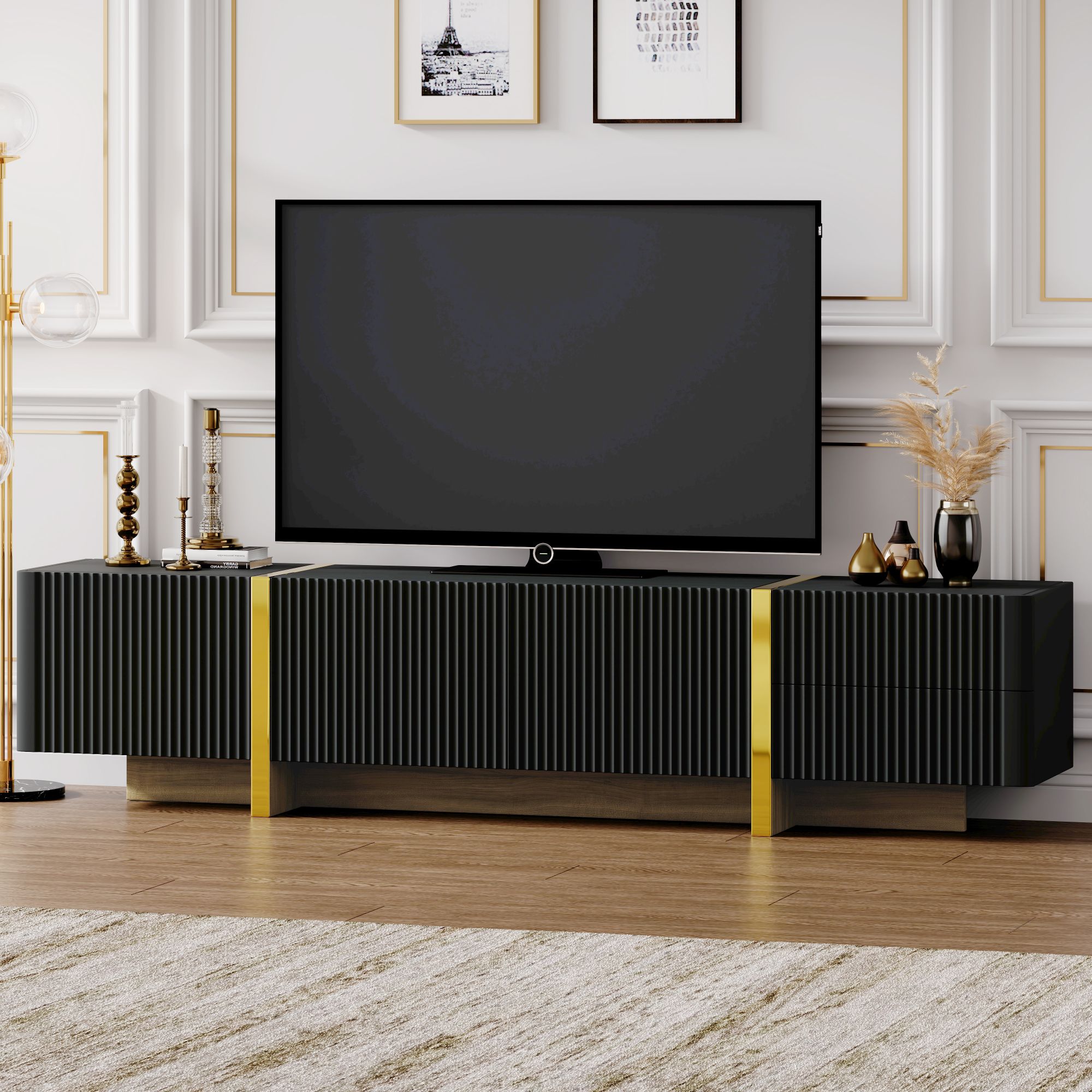 Yiekholo Modern/Contemporary Black Tv Cabinet (Accommodates TVs up to 80-in)