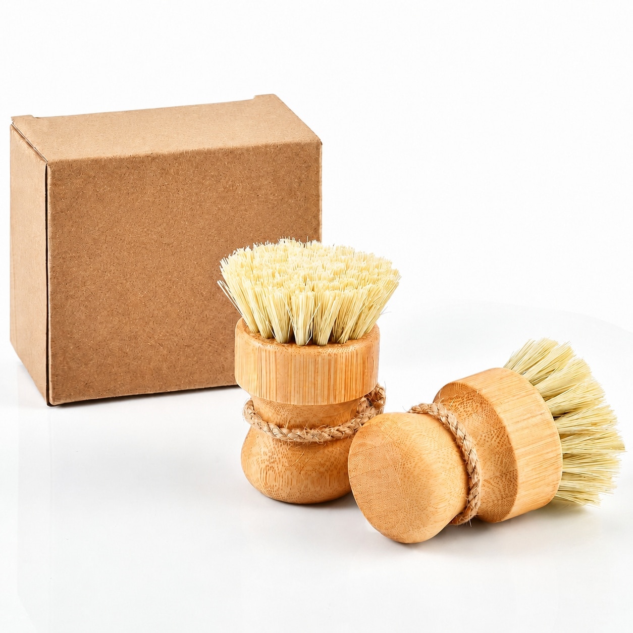 Yichuhaoxi  Bamboo Dish Scrub Brushes Natural Sisal Bristles for Kitchen Cleaning Cast Iron Pan Pot Eco Friendly Wooden Handle Set of 2