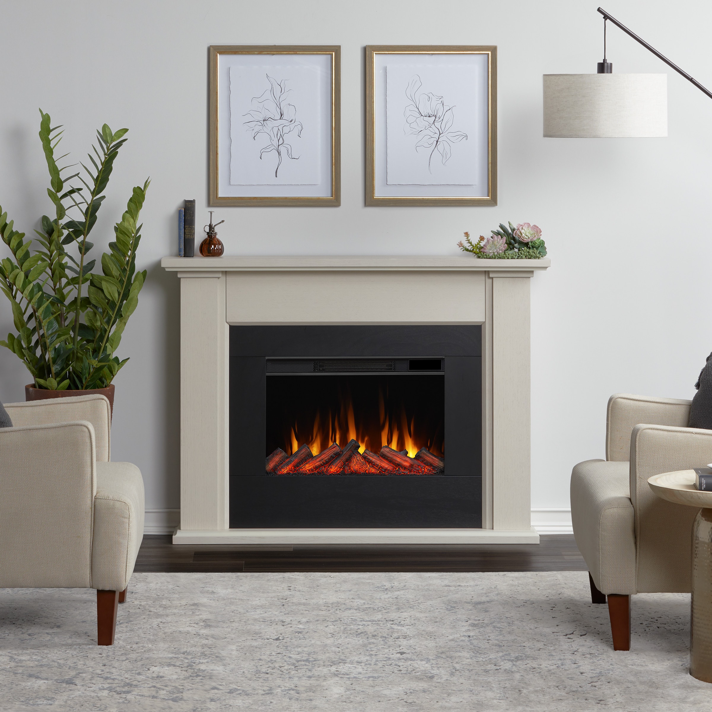 Real Flame 8130E-BNW 52-in W Bone White Free standing Fan-forced Flat wall Electric Fireplace with Remote Control Included