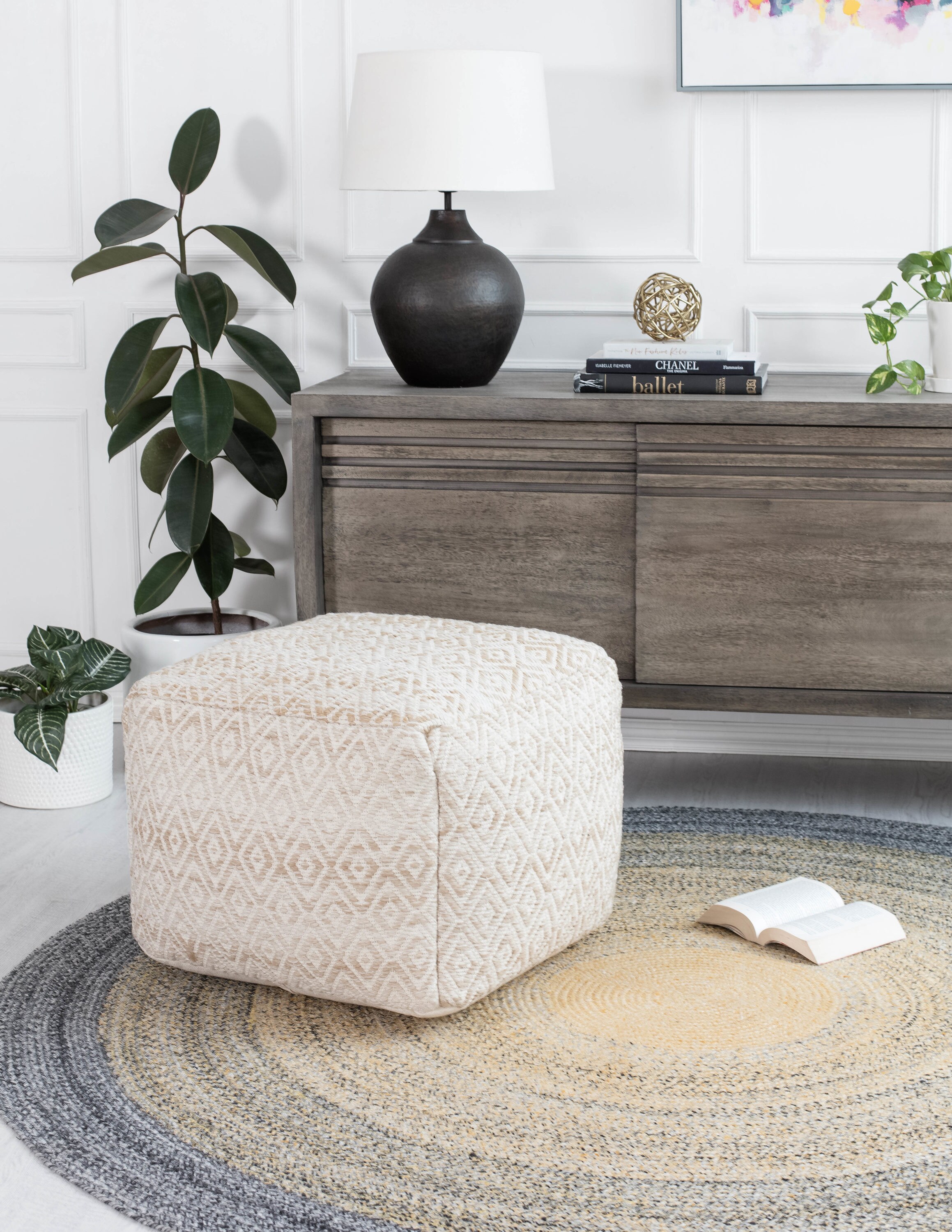 Anji Mountain Casual Brown, Beige Cotton Square Ottoman at Lowes.com