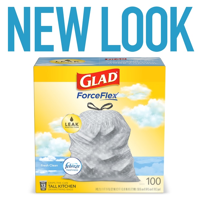 Glad Force Flex 13-Gallons Febreze Fresh Clean White Plastic Kitchen  Drawstring Trash Bag (100-Count) at