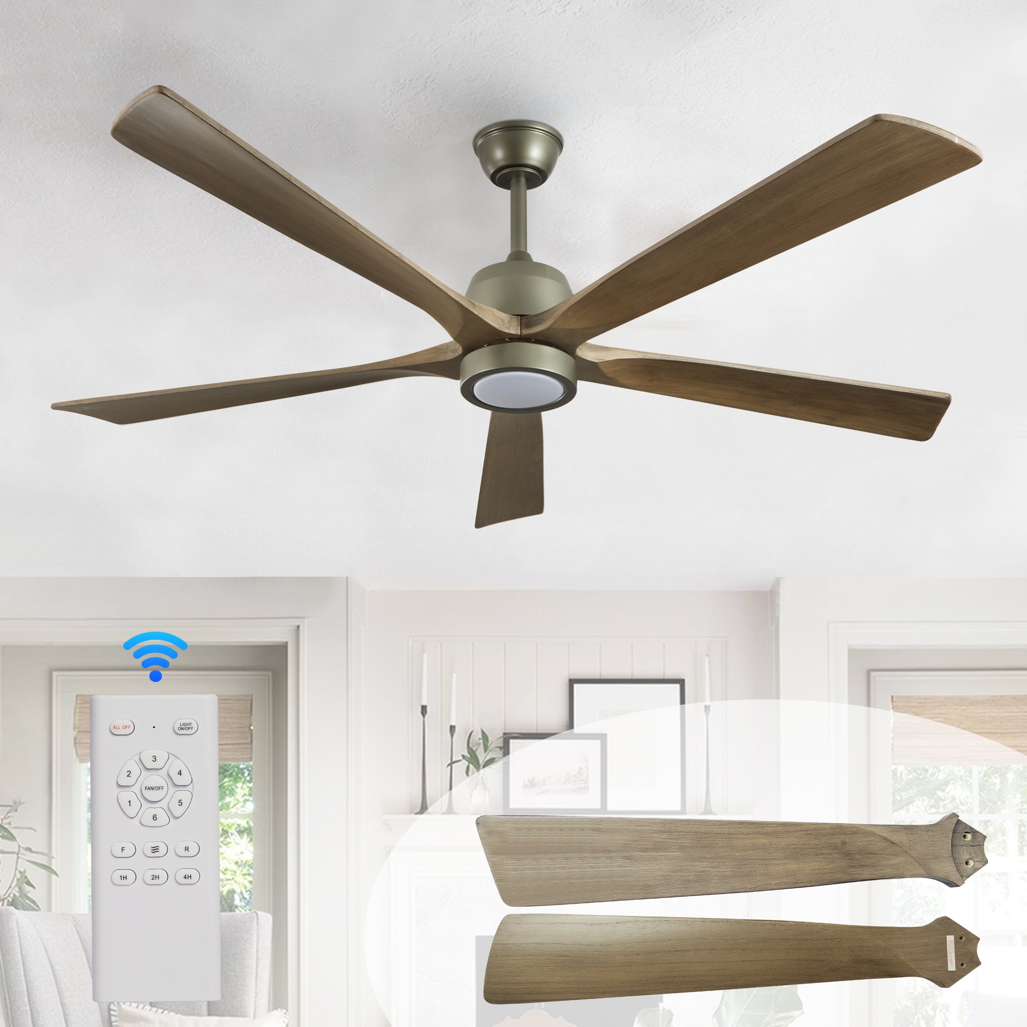 ToolCat 60 in Modern Wood Ceiling Fan with Light and Remote Control,6-Speed Noiseless Reversible DC Motor