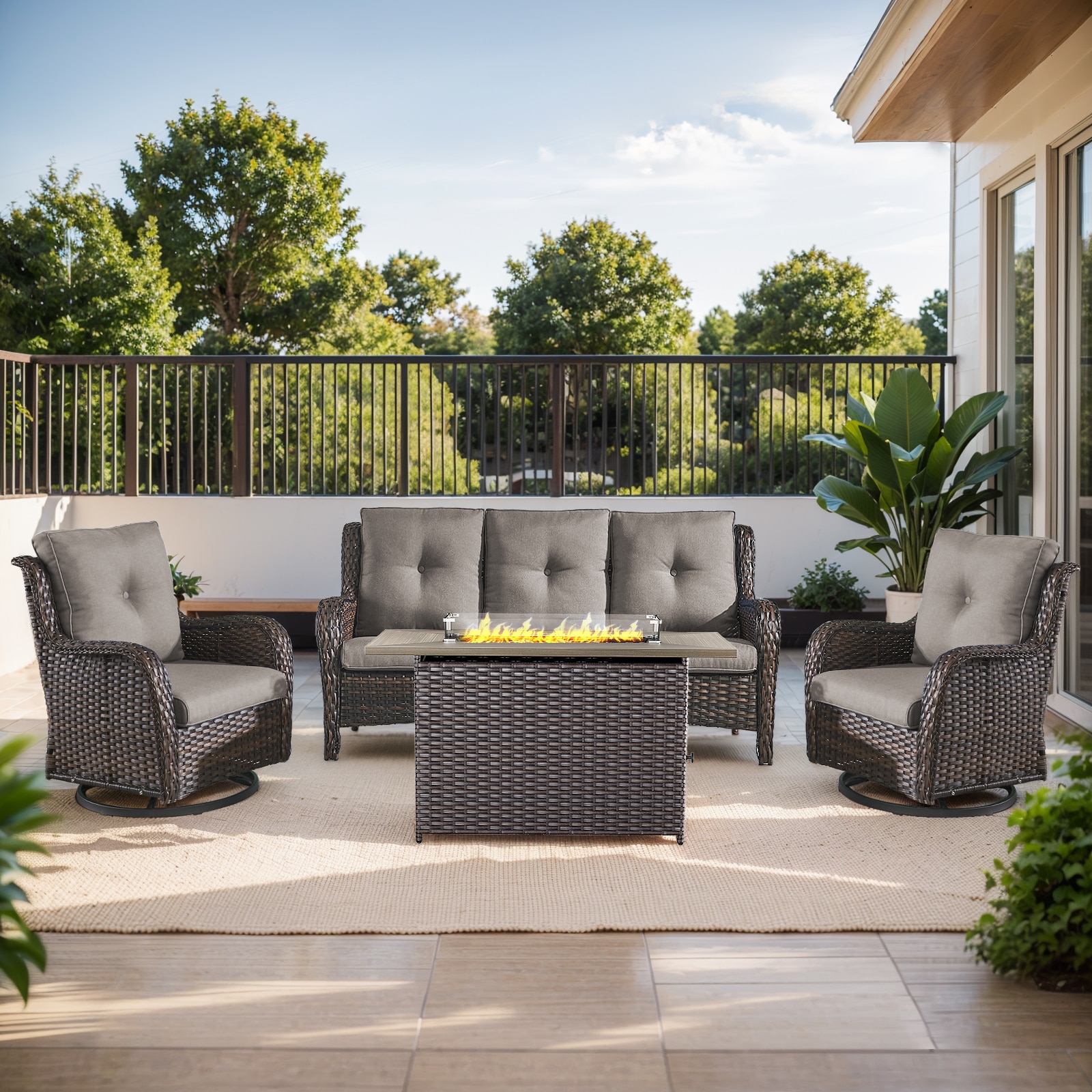  PA013023144-3 PAnorama Series 4 -Piece Wicker Patio Sofa Conversation Set with Gray Cushions