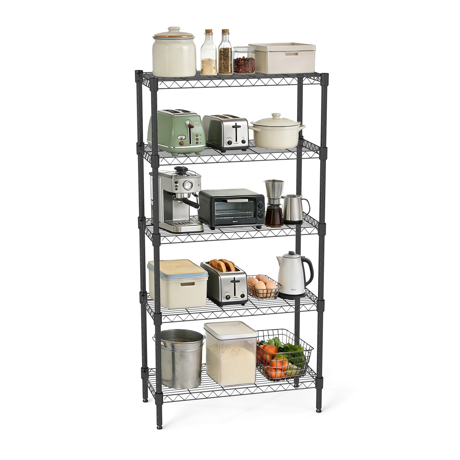 Maocao Hoom 29.53-in W x 13.79-in D x 59.06-in H 5 -Tier Heavy Duty Black Metal Wire Utility Shelving Unit