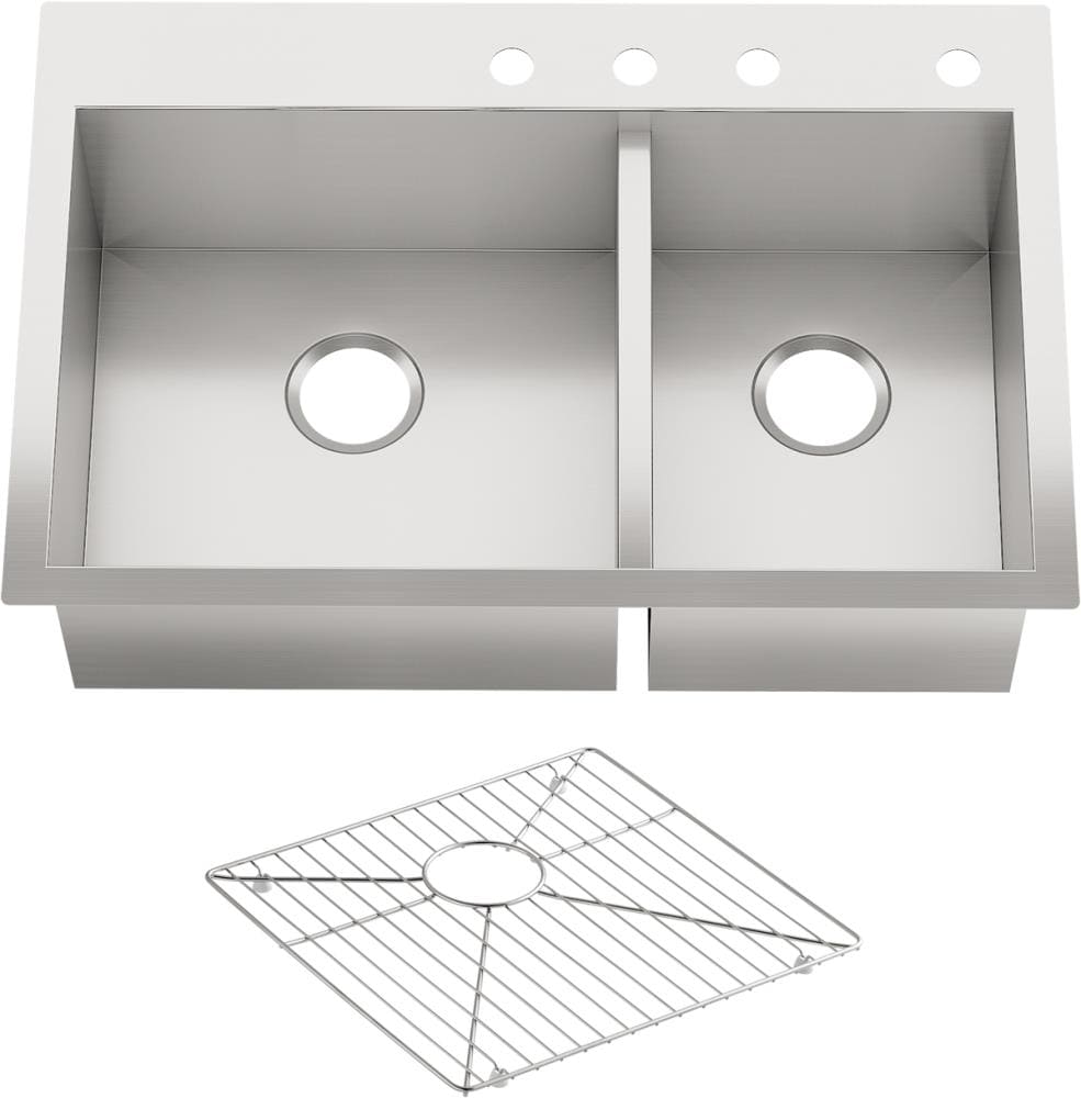 KOHLER 3823-4-NA Vault Undermount 33.0-Inches x 22.0-Inches Stainless steel Double offset bowl 4-Hole 18 -Gauge Kitchen Sink
