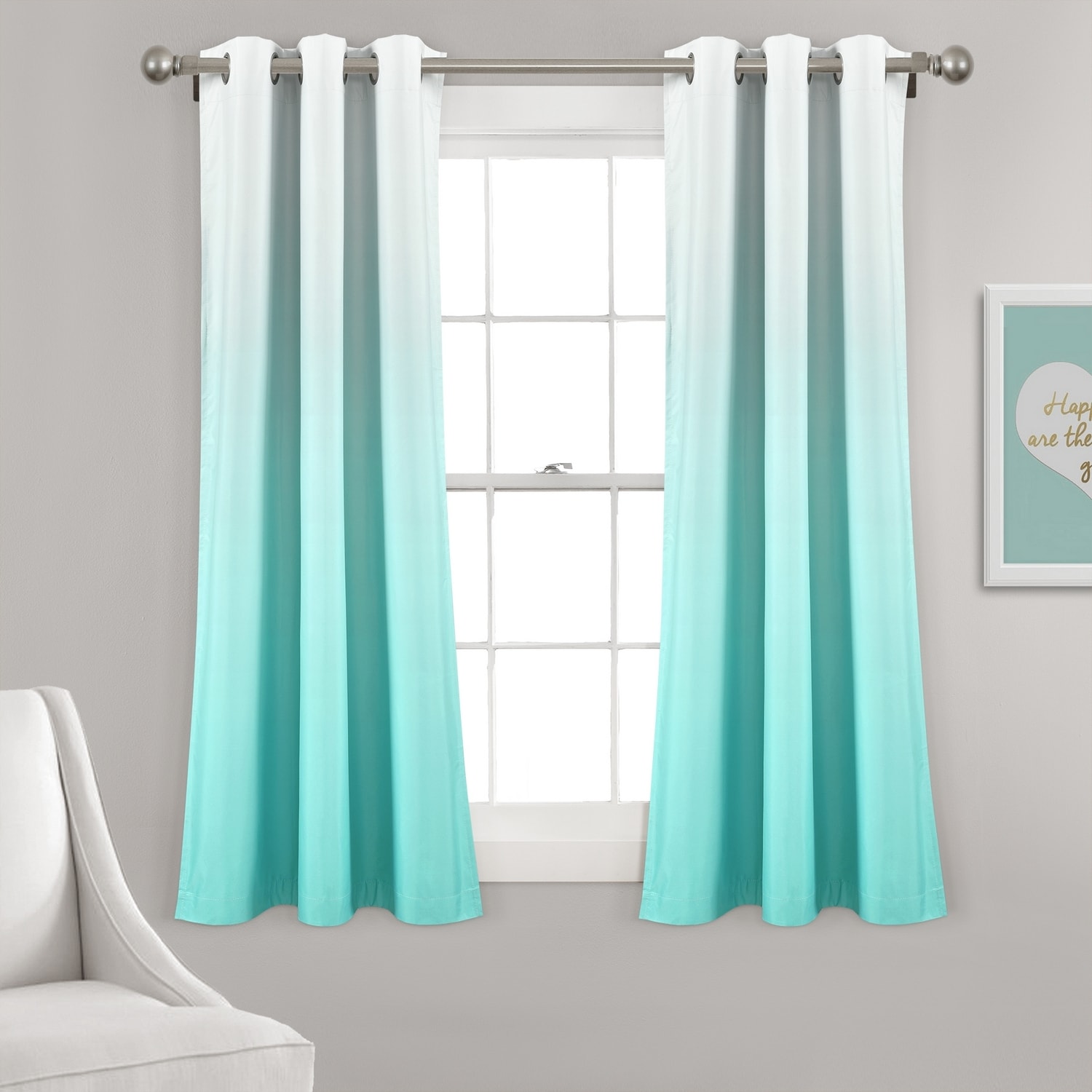 Lush Decor 16T004506 63-in Aqua Ombre Blackout Grommet Curtain panel pair