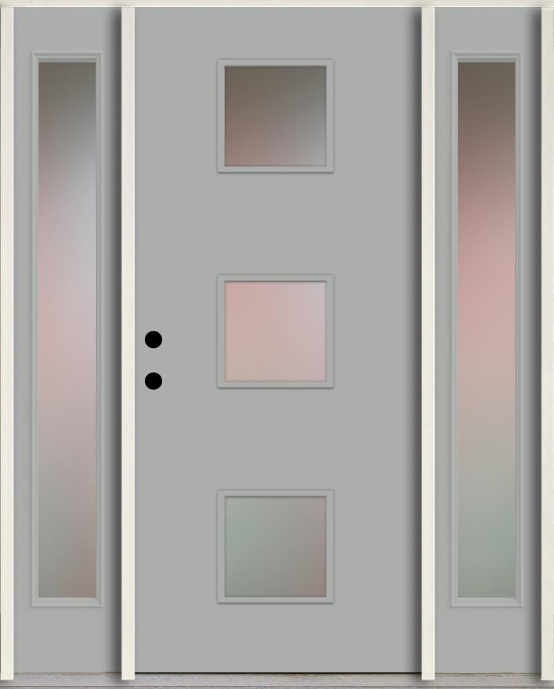 RELIABILT LO1066716 Spotlights 56-in x 80-in x 4-5/8-in Fiberglass 1/4 lite Right-hand inswing Infinity Gray Paint Painted Prehung Front Door with Sidelights Insulating core