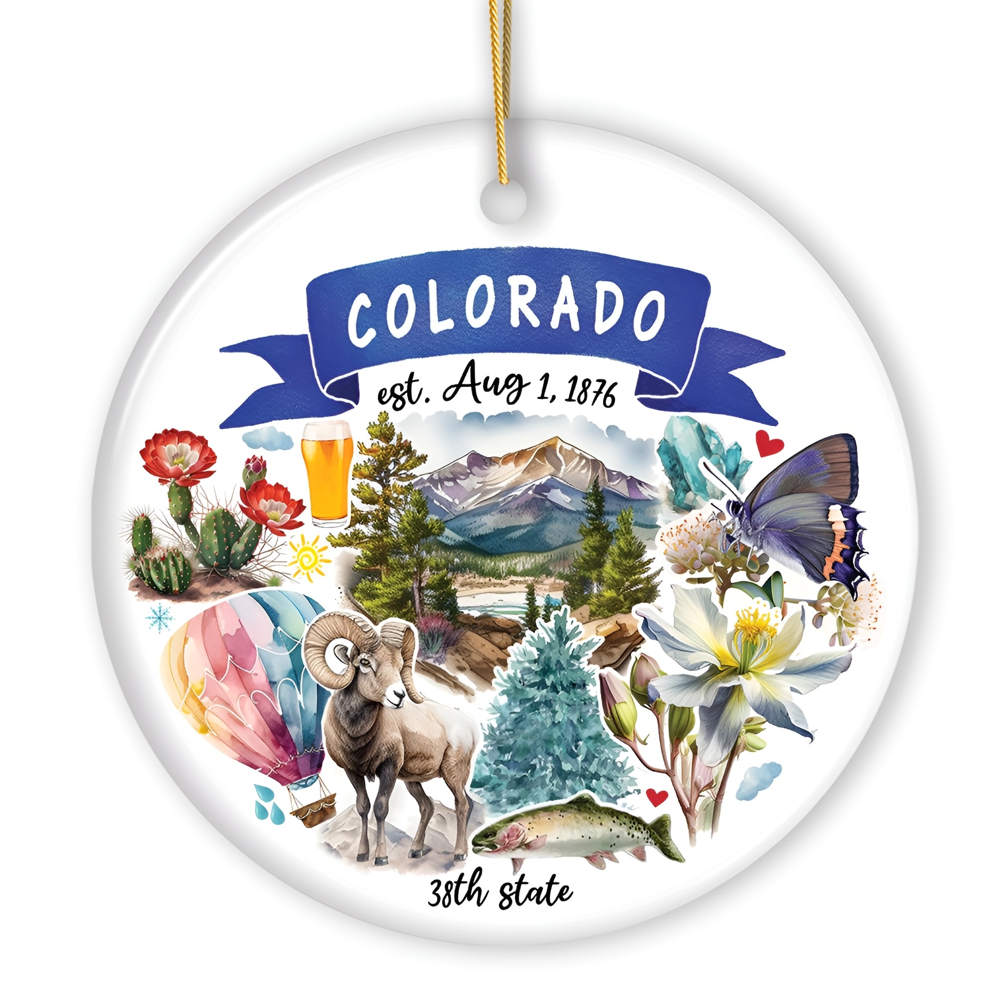OrnamentallyYou 1105 Artistic Colorado State Themes and Landmarks Christmas Ornament
