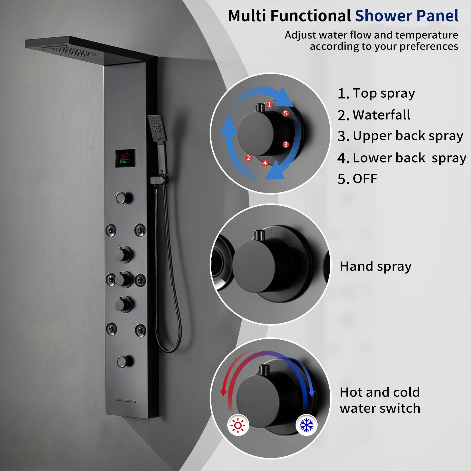 BWE YTP20-BLACK Showerhead-Bar-Panels - View #3