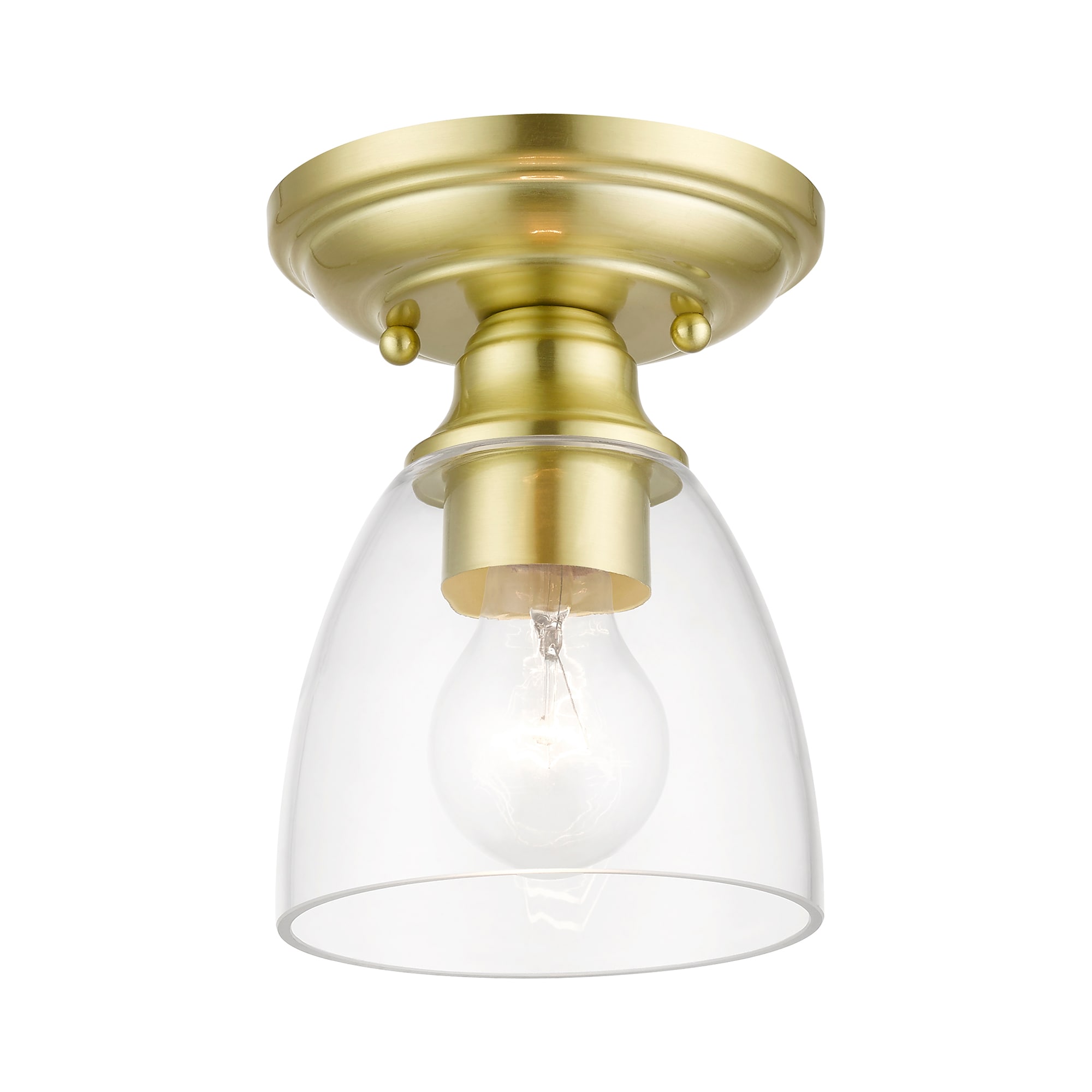 Satin Brass and Clear Glass 1-Light Flush Mount