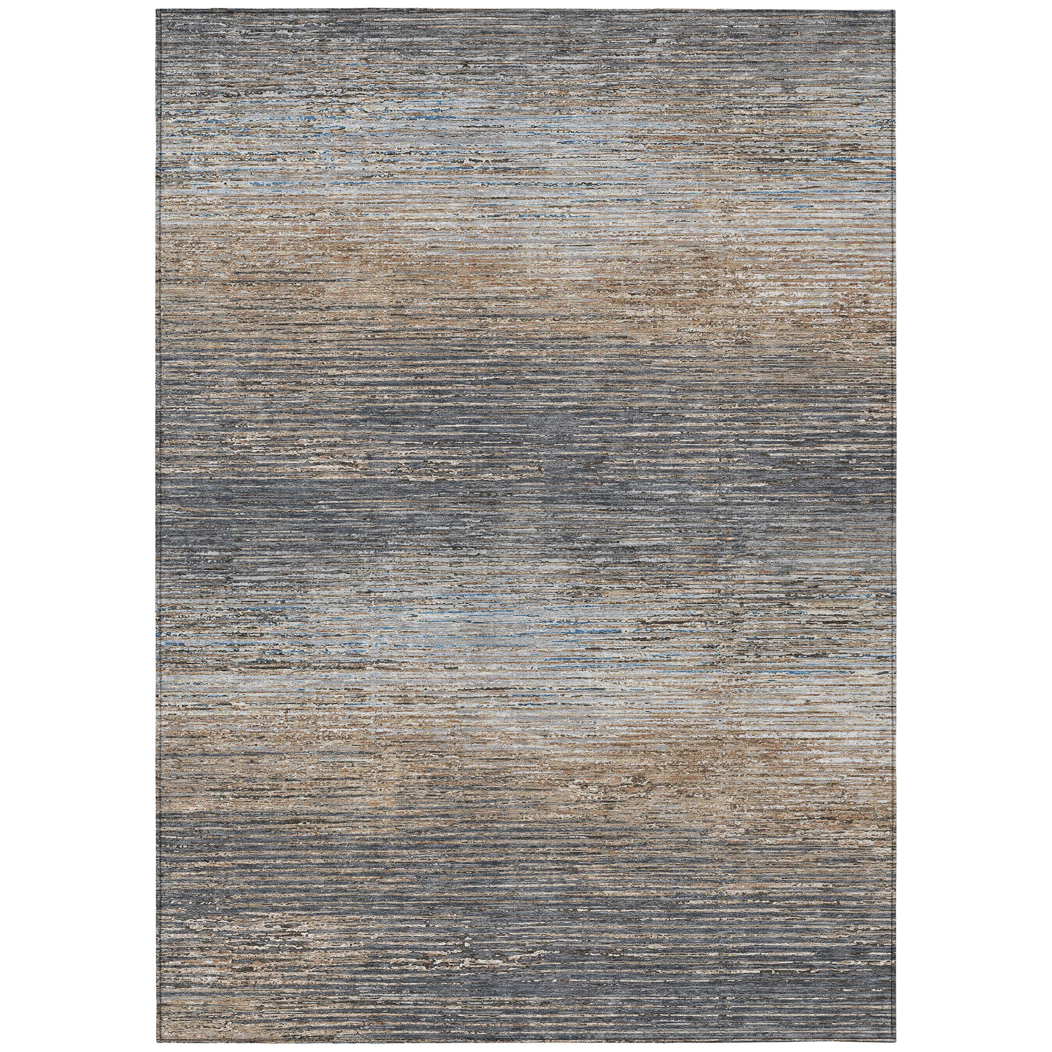 Pewter and Beige Stripe Washable Synthetic Rug 3' x 5'