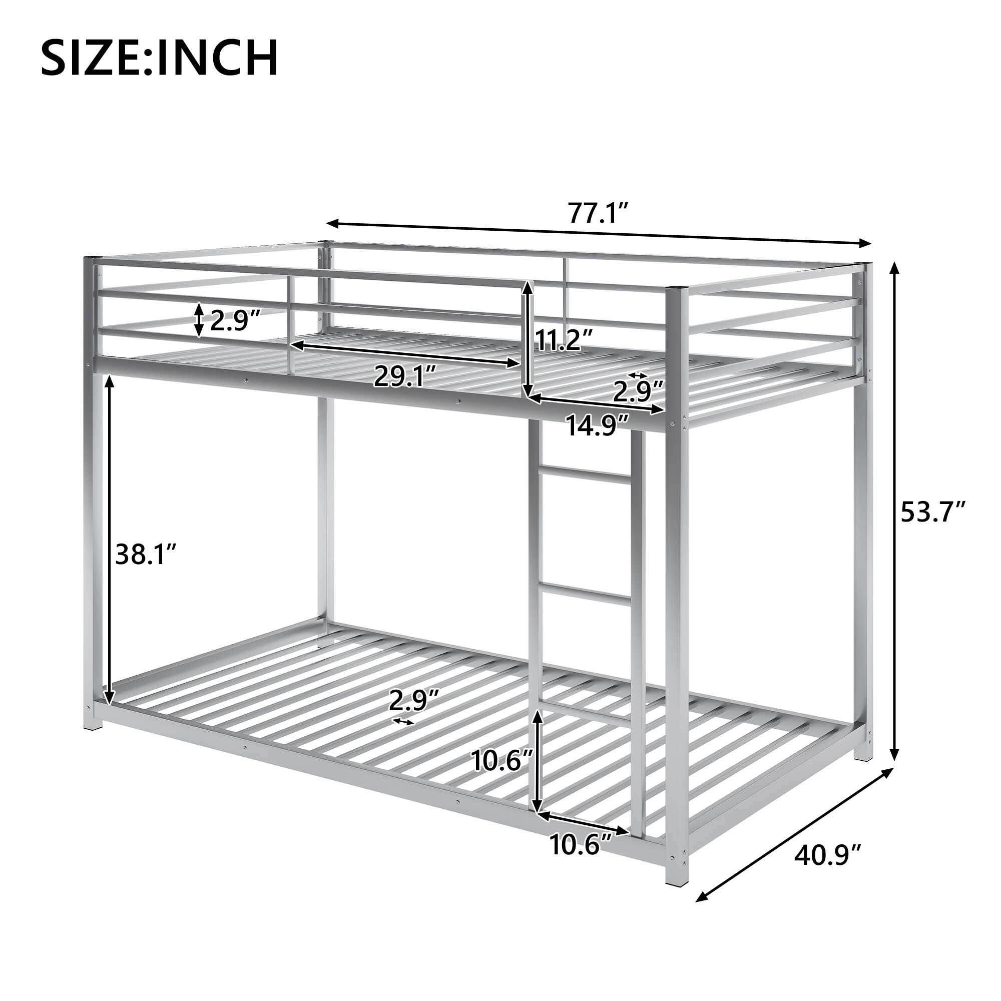 CASAINC Twin over twin bunk bed Silver Twin Over Twin Bunk Bed in the ...