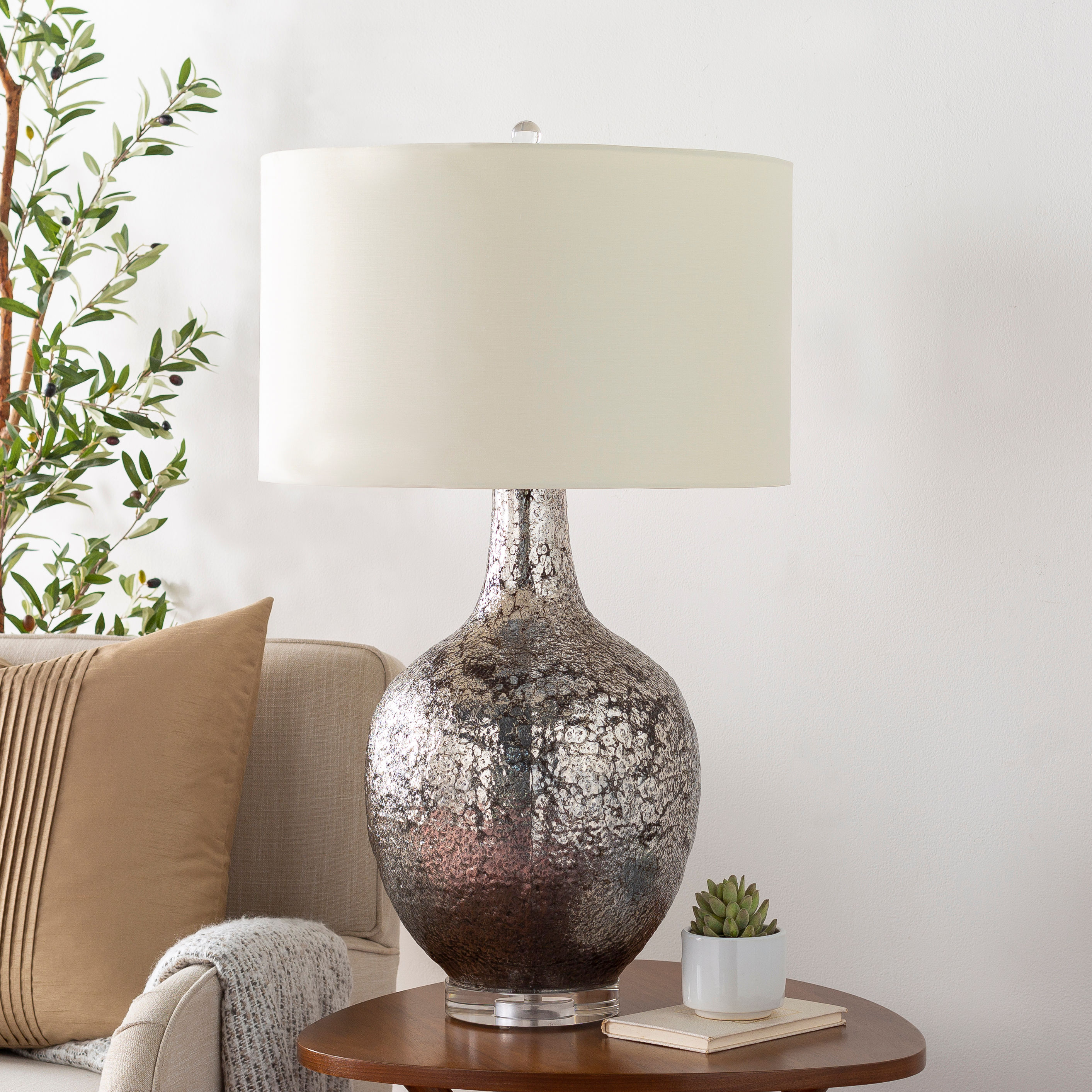 Surya Kendra 32.5-in Silver 3-way Table Lamp With Plastic Shade In The 