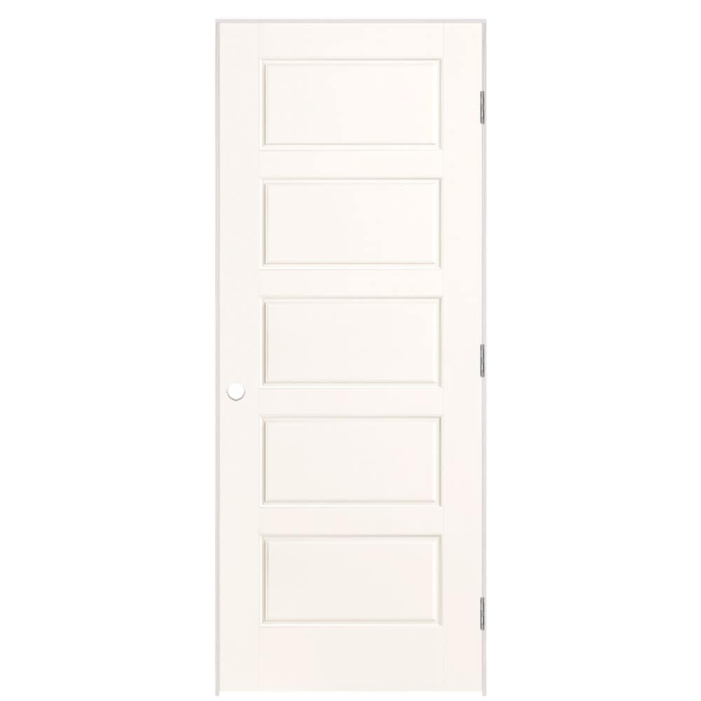 Masonite 1444605 32-in x 80-in Snowstorm Solid core 5-panel equal Left hand Smooth Prefinished Molded composite Flat Jamb Single Prehung Interior Door