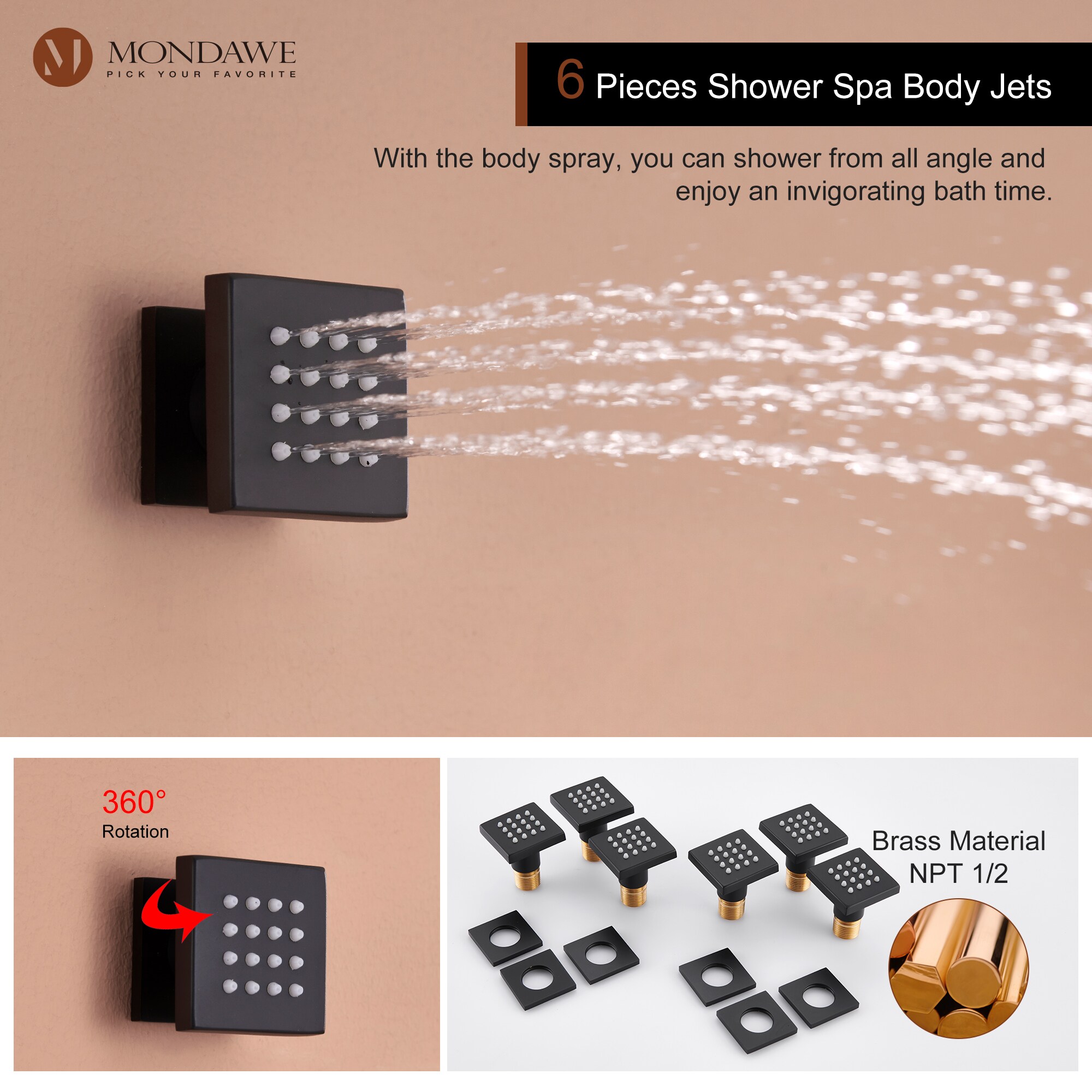 Mondawe WF6310-12BL-WM Showerhead-Bar-Panels - View #8