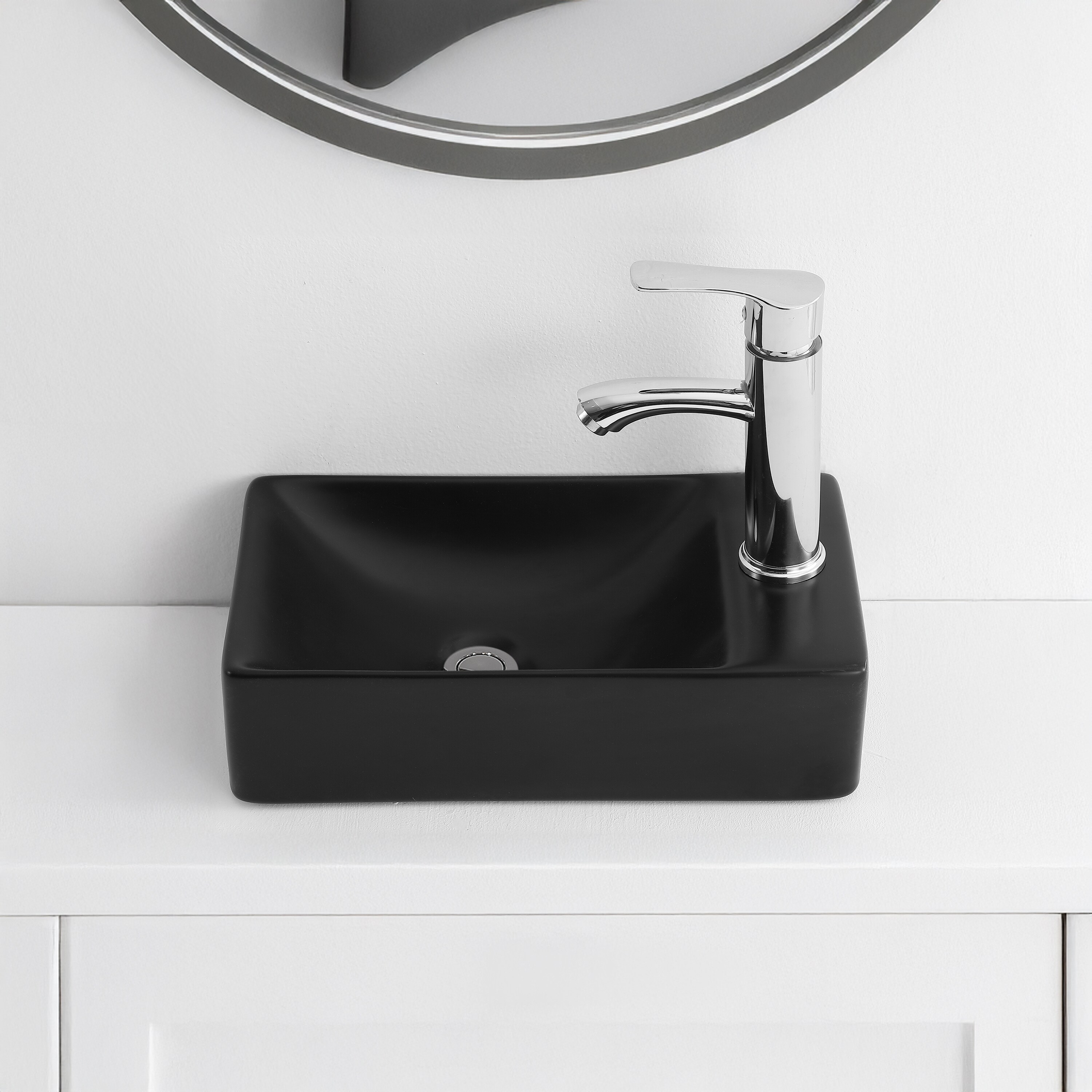 JONATHAN  Y SNK1004E-R Felix Ceramic Mini Sink Porcelain 8.5-in Wall-mount Rectangular Modern Matte Black Bathroom Sink