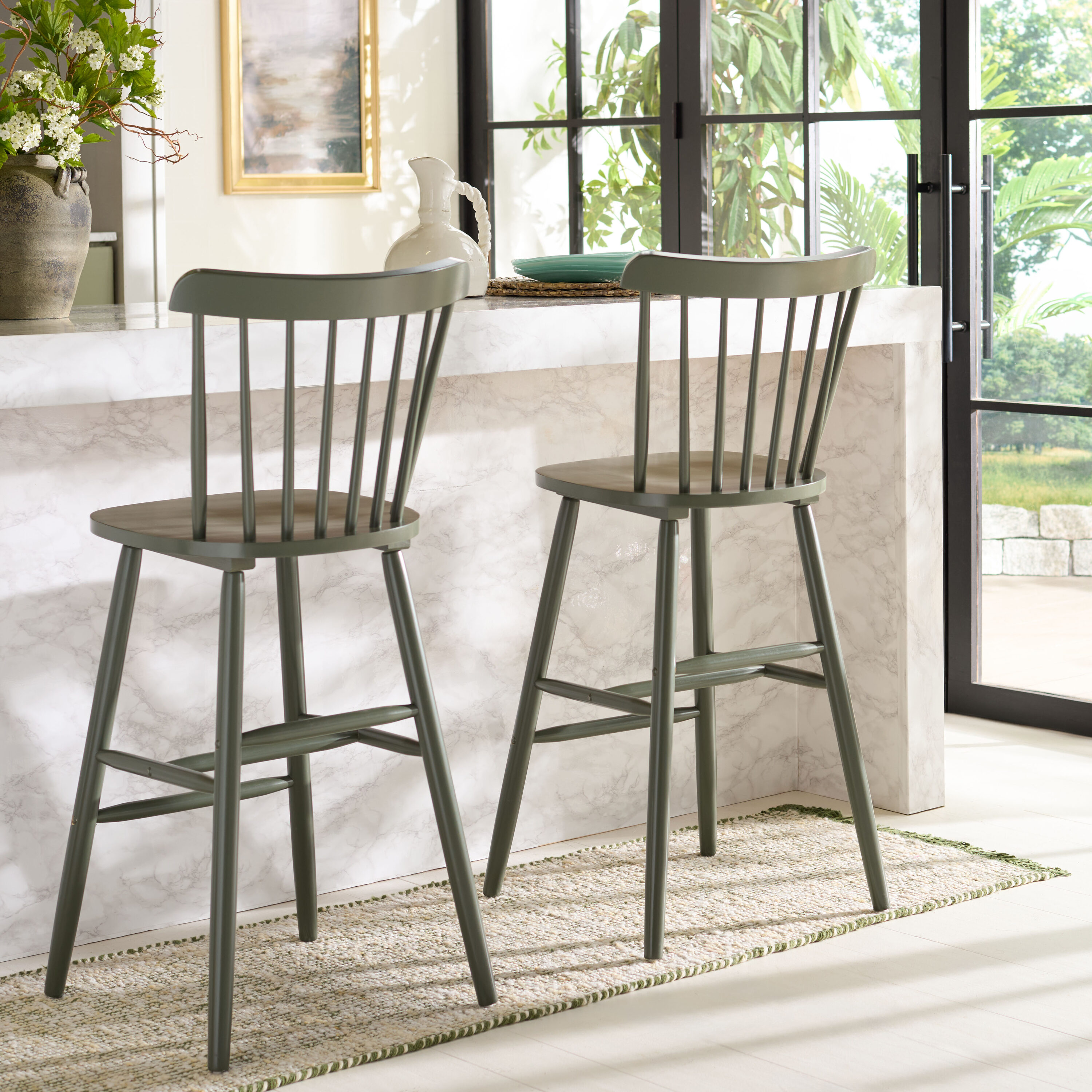 Safavieh - Dusty Green 30.08-in H Tall Wood Bar Stool