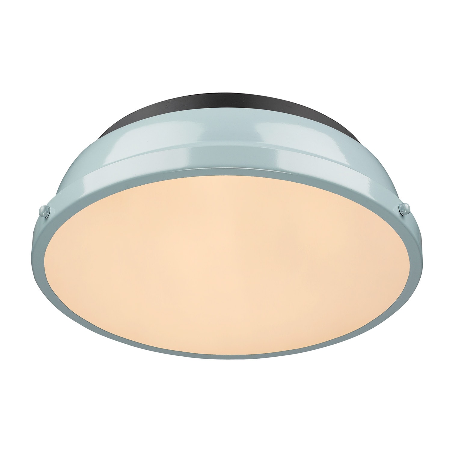 Duncan Aged Brass 14" Flush Mount with Seafoam Shade